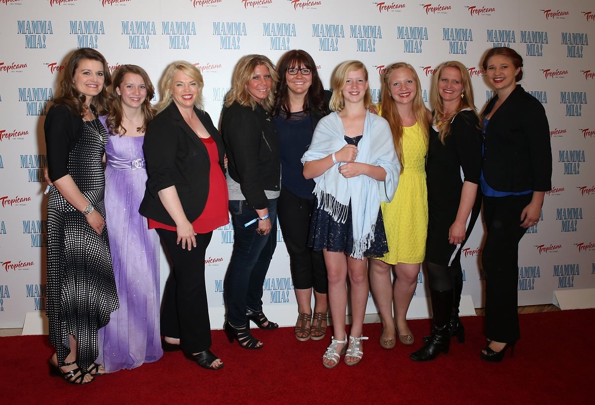 Robyn, Aurora, Janelle, Meri, Mariah, Gwendlyn, Aspyn, Christine, and Mykelti Brown on the red carpet at a Las Vegas production of 'Mamma Mia!'