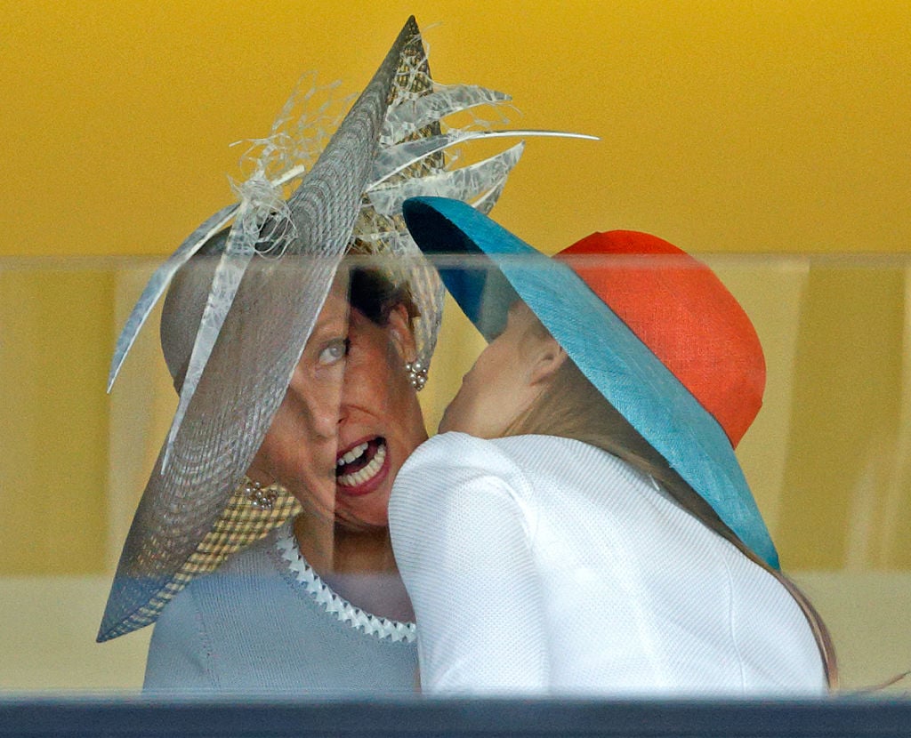 Princess Beatrice surprising Sophie, Countess of Wessex with an air kiss