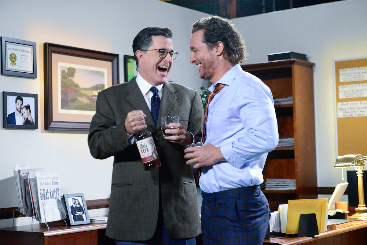 Stephen Colbert and Matthew McConaughey on 'The Late Show With Stephen Colbert' in 2017