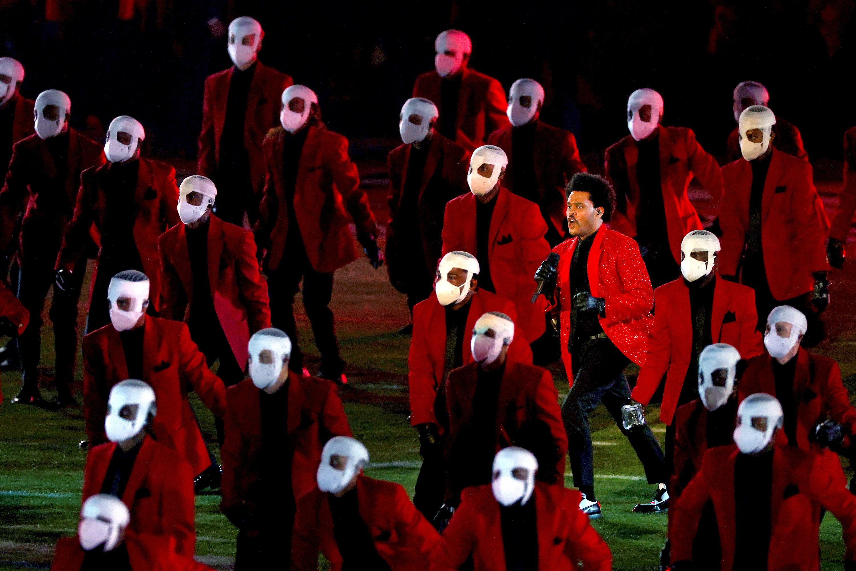 The Weeknd performs during the Pepsi Super Bowl LV Halftime Show at Raymond James Stadium