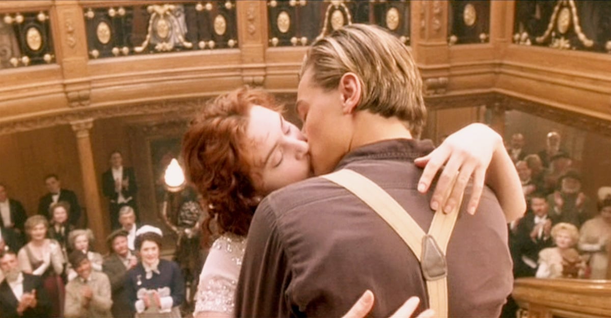 Kate Winslet as Rose and Leonardo DiCaprio as Jack