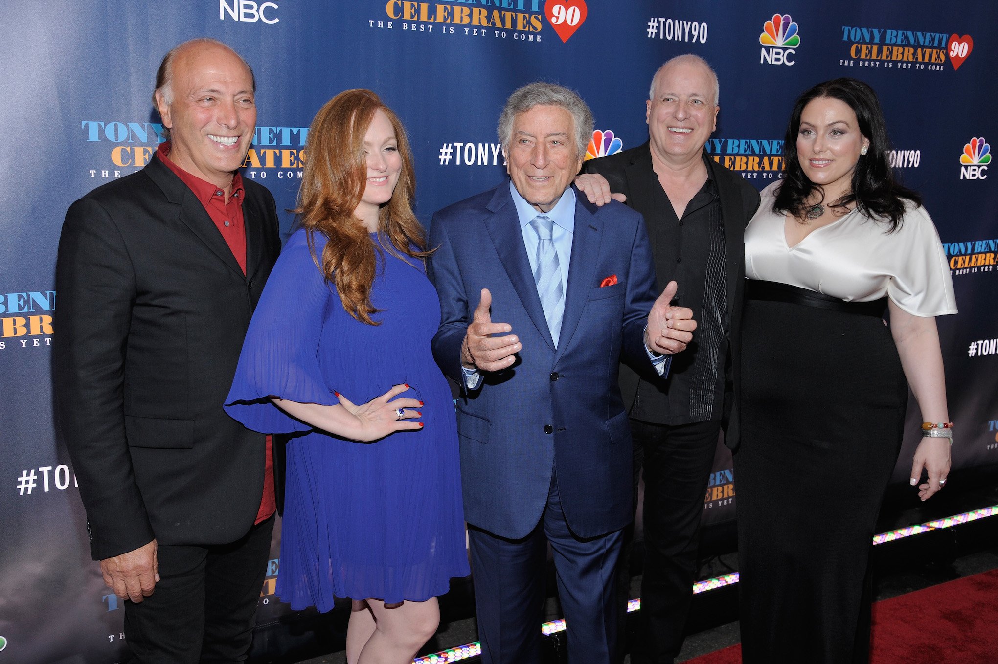 Danny Bennett, Antonia Bennett, Tony Bennett, Dae Bennett, and Joanna Bennett attend 'Tony Bennett Celebrates 90: The Best Is Yet To Come' at Radio City Music Hall 