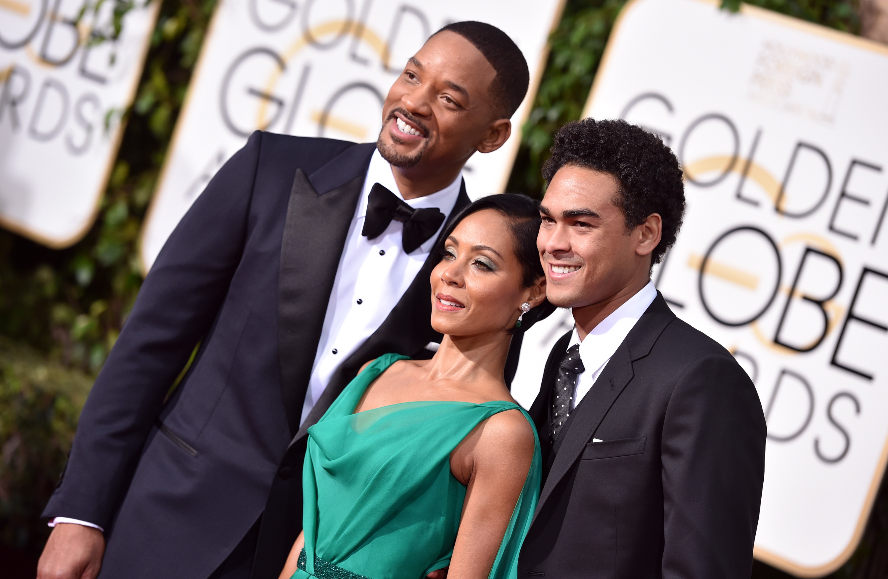 Trey Smith with Will and Jada at the Golden Globes in 2016