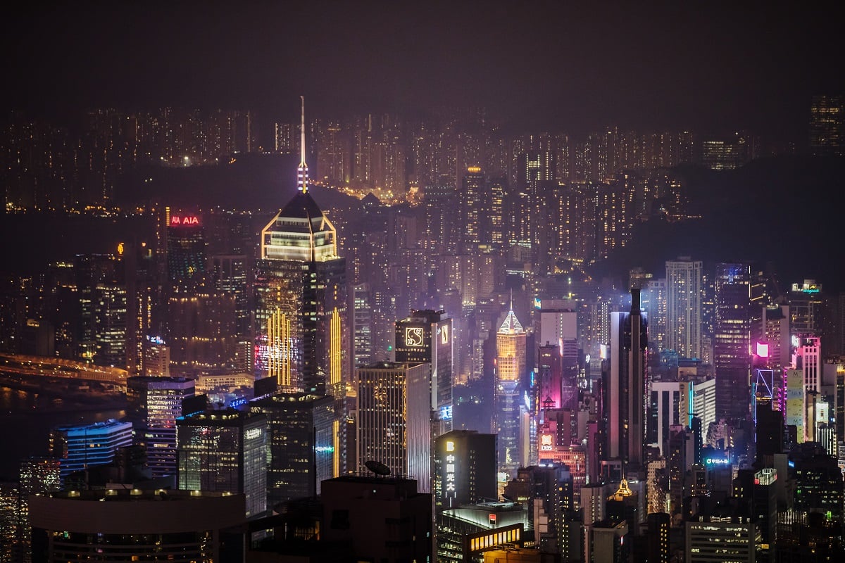 Hong Kong's night skyline as seen from Victoria Peak in 2019