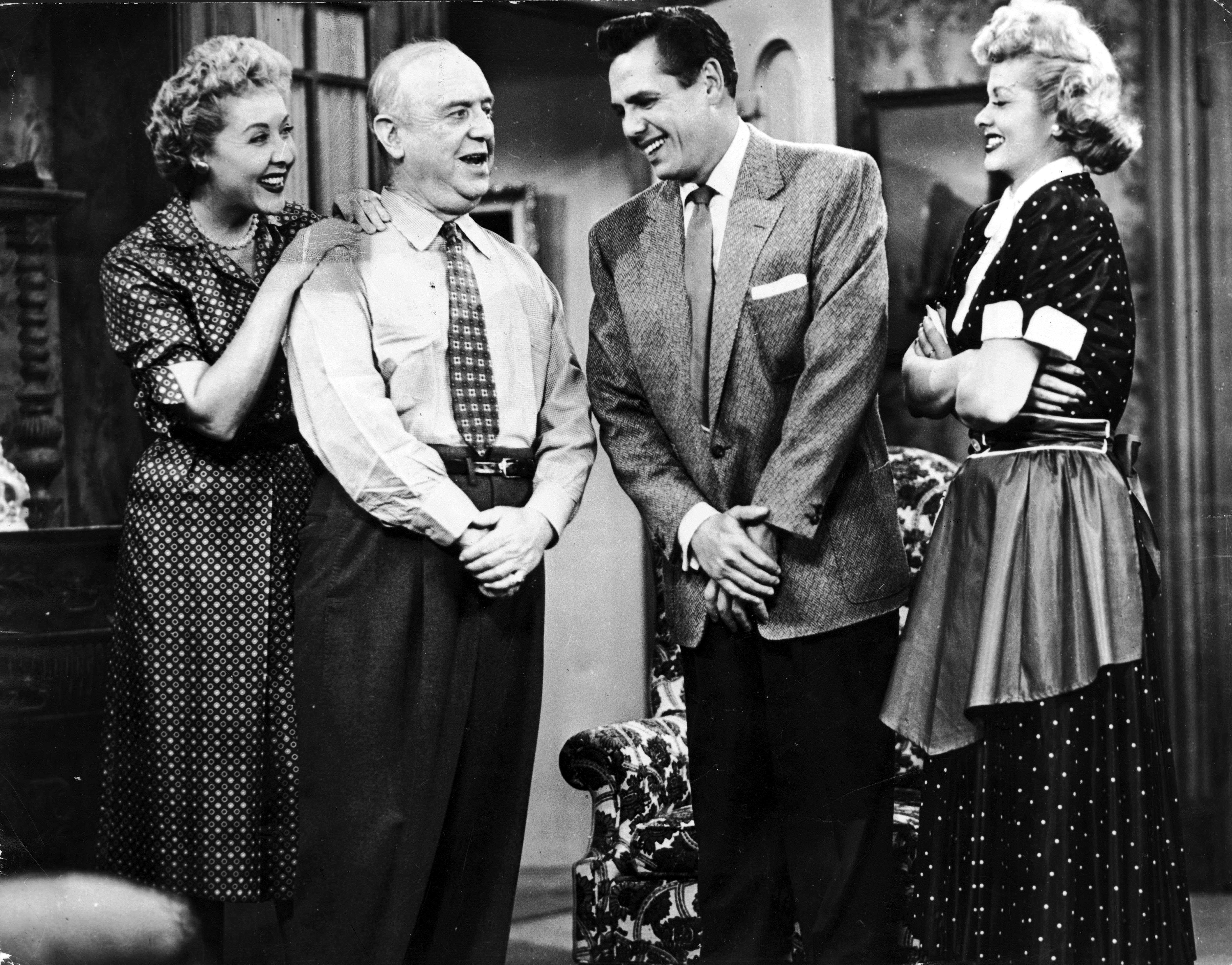 Vivian Vance, William Frawley, Desi Arnaz, and Lucille Ball on the popular television series 'I Love Lucy', circa 1955