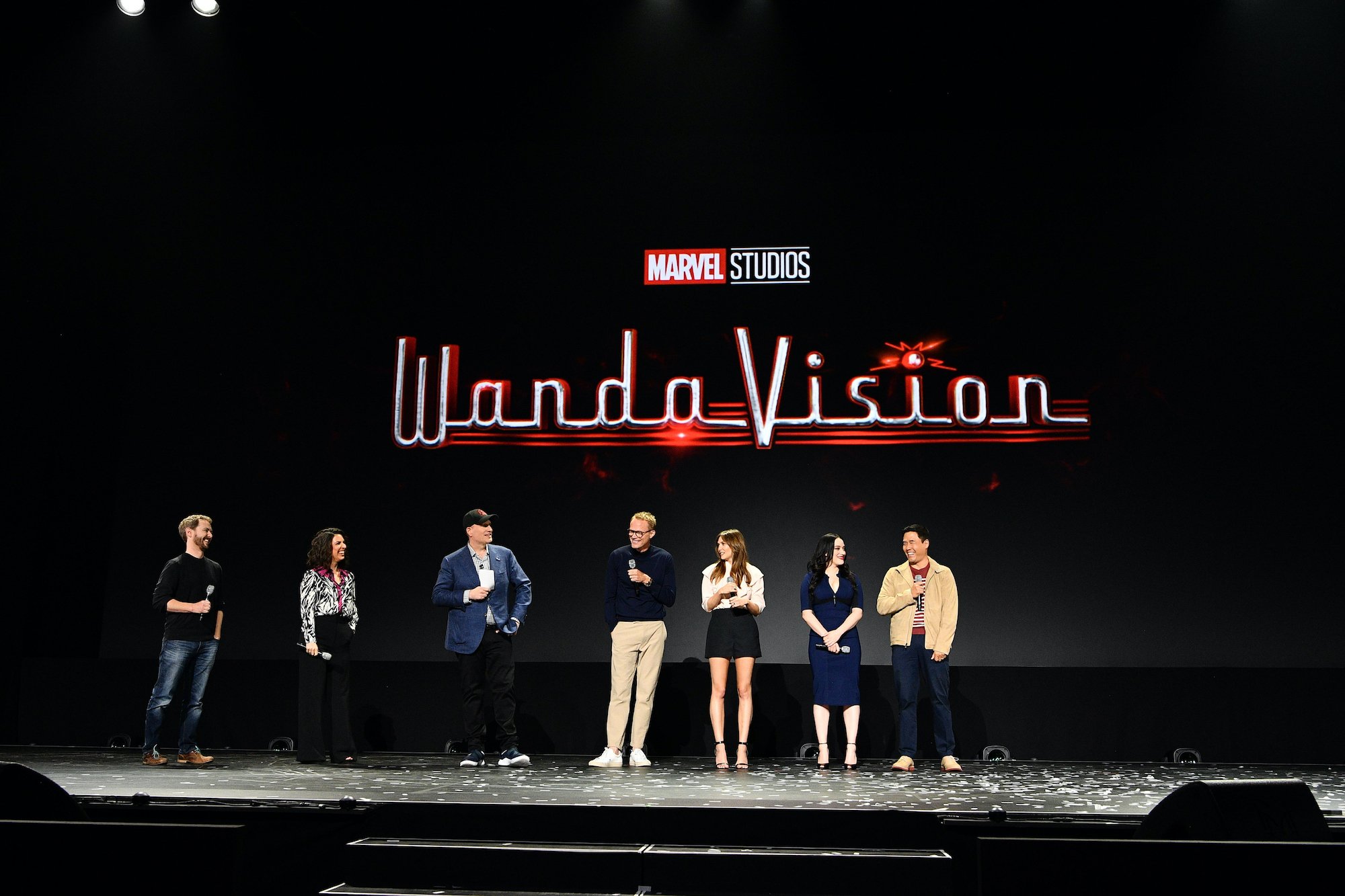 MATT SHAKMAN, JAC SCHAEFFER, KEVIN FEIGE,  PAUL BETTANY, ELIZABETH OLSEN, KAT DENNINGS, RANDALL PARK 