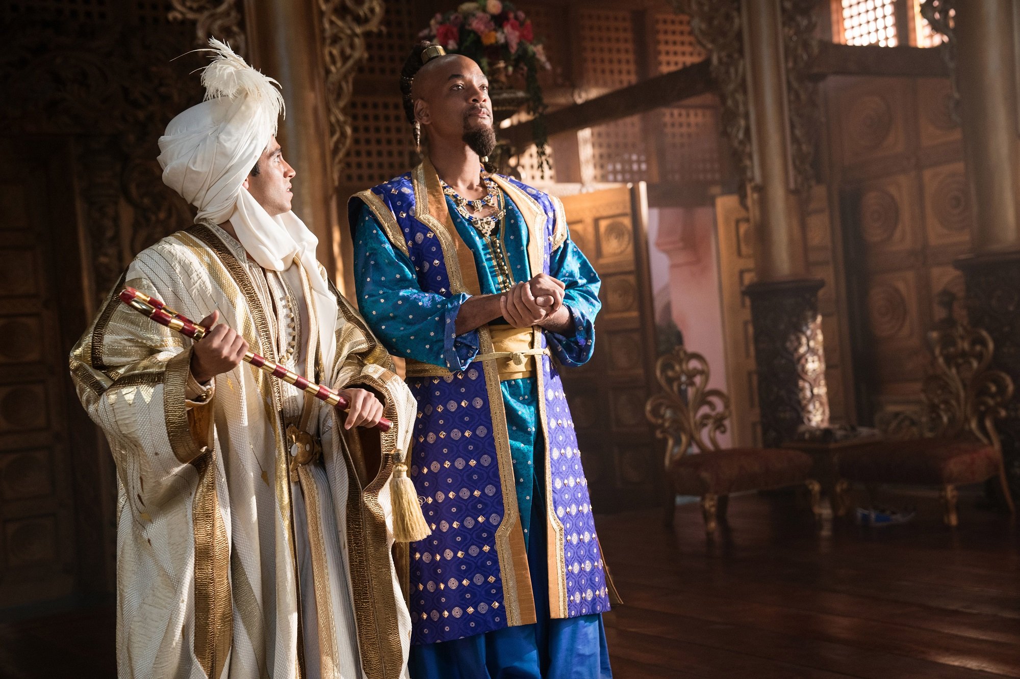 Will Smith Genie and Mena Massoud as Aladdin
