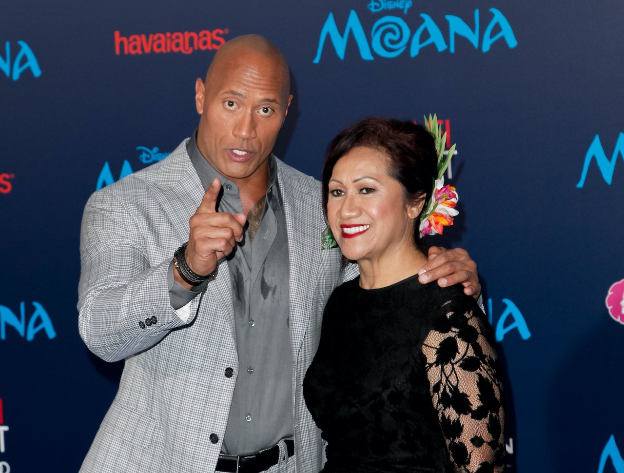 Dwayne Johnson and his mother, Ata Johnson, attend the premiere of Disney's 'Moana'