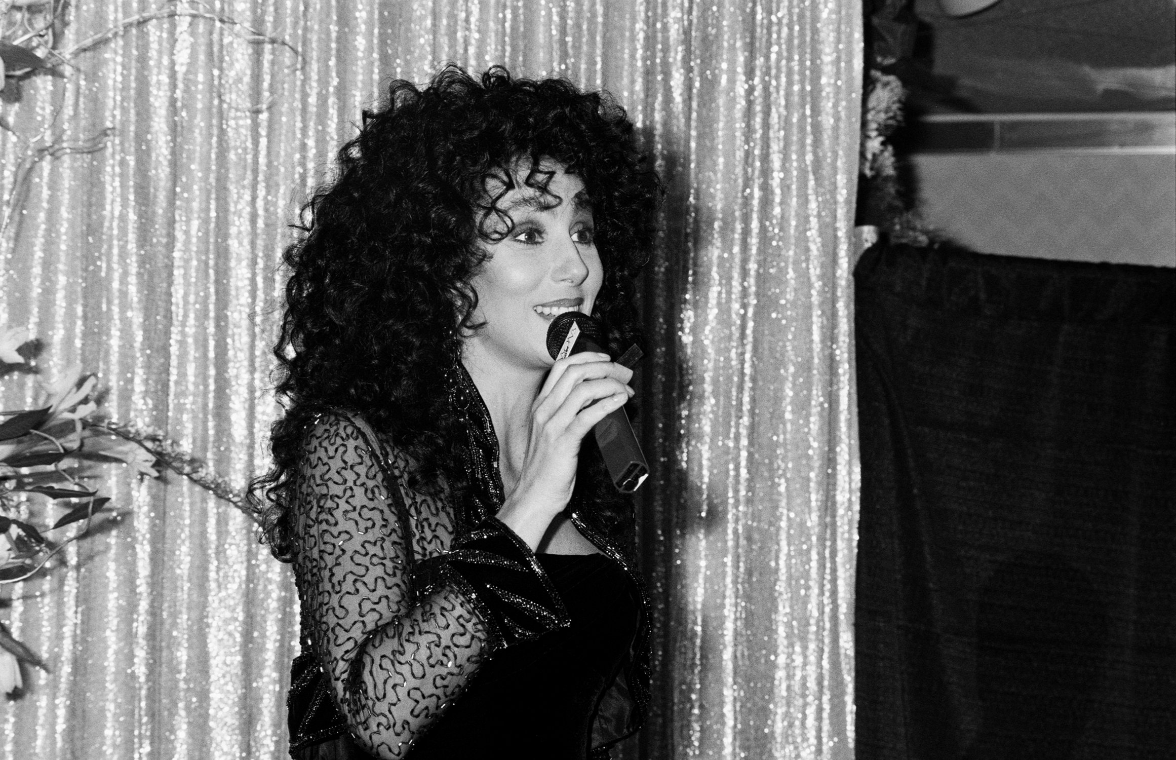 Cher with a microphone