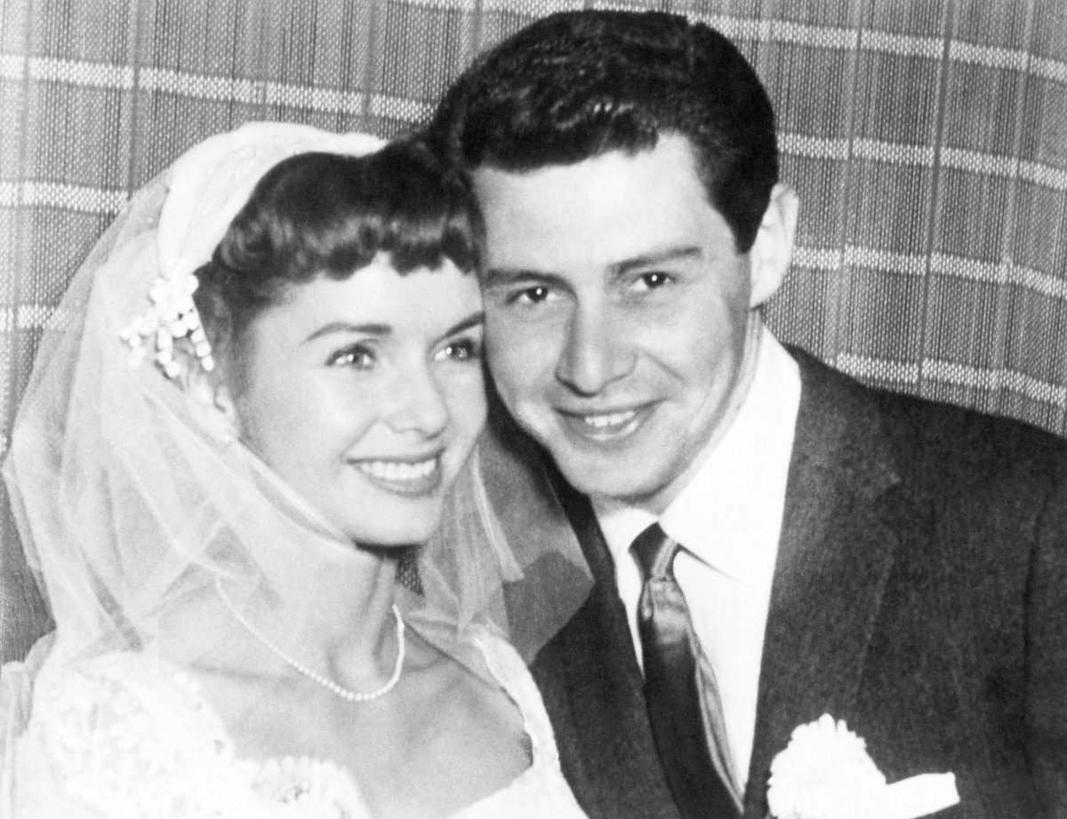 Debbie Reynolds and Eddie Fisher pose for a wedding portrait circa 1955.