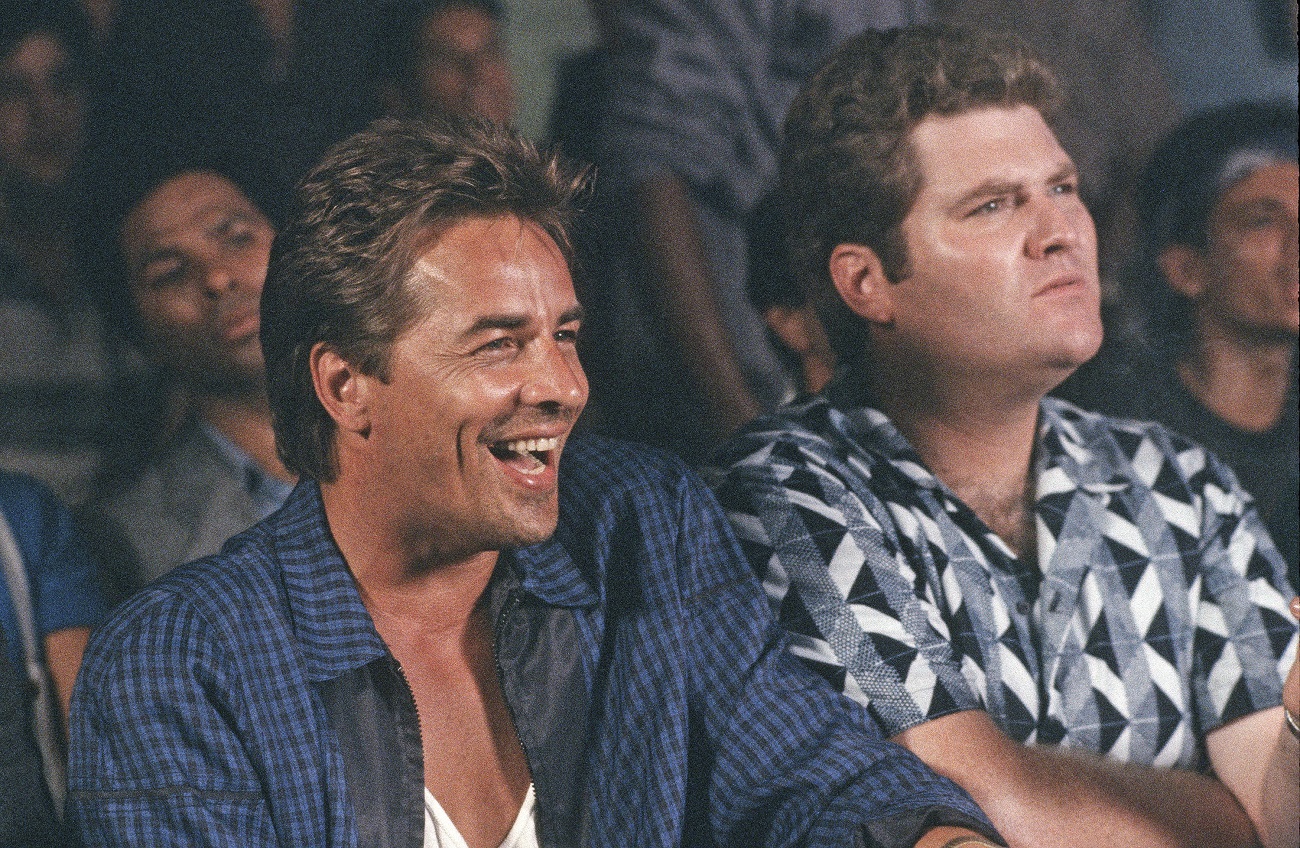 Don Johnson and Michael Talbott in a scene from 'Miami Vice' season 3