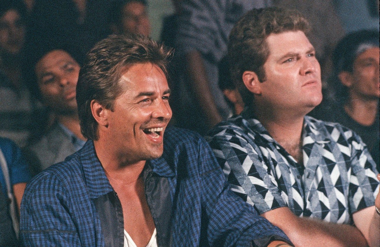 Don Johnson and Michael Talbott in a scene from 'Miami Vice' season 3