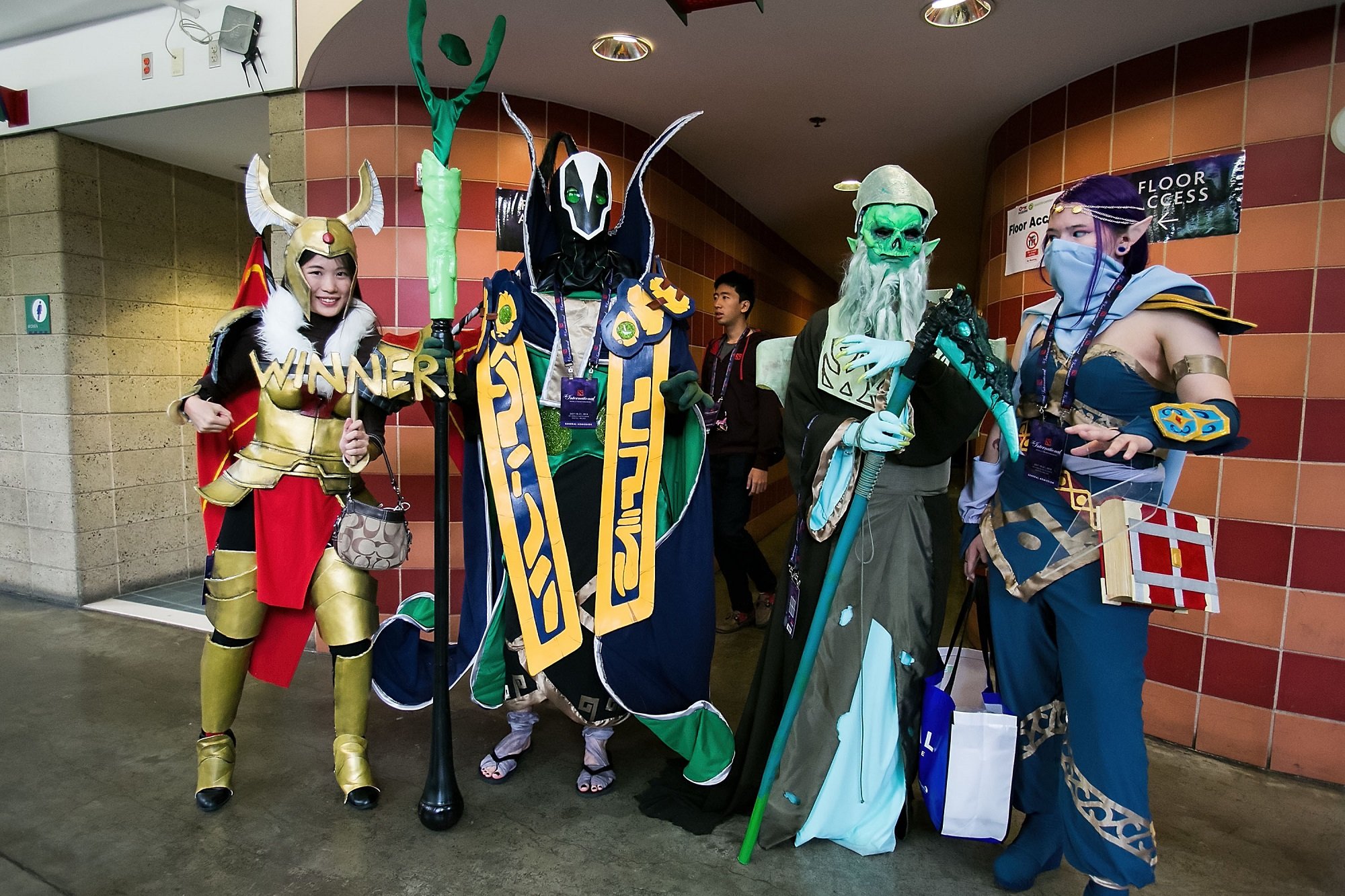 Fans dressed in cosplay pose for a photo at The International Dota 2 Championships on July 20, 2014 in Seattle, Washington.