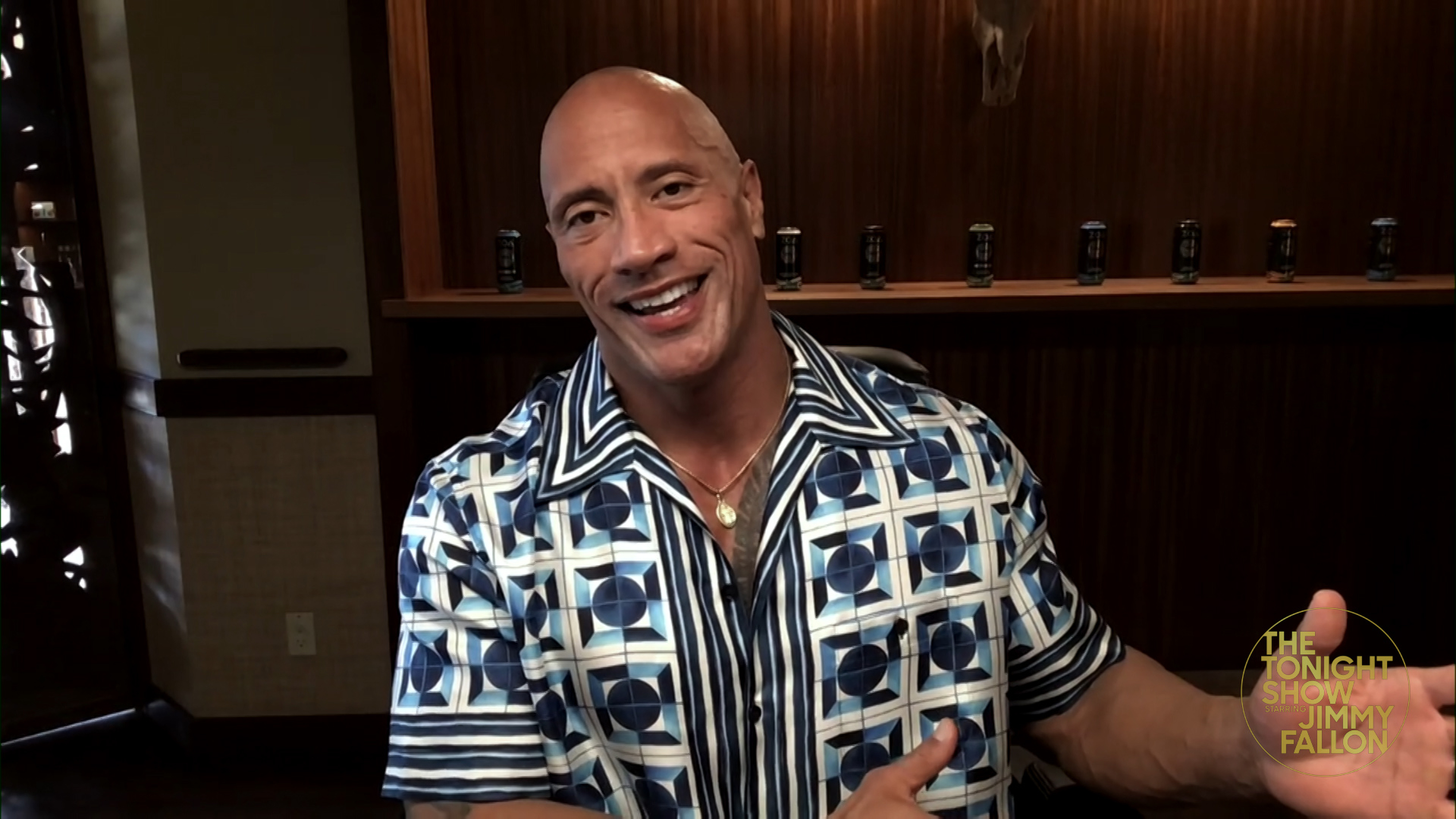 Dwayne 'The Rock' Johnson conducting a Zoom interview