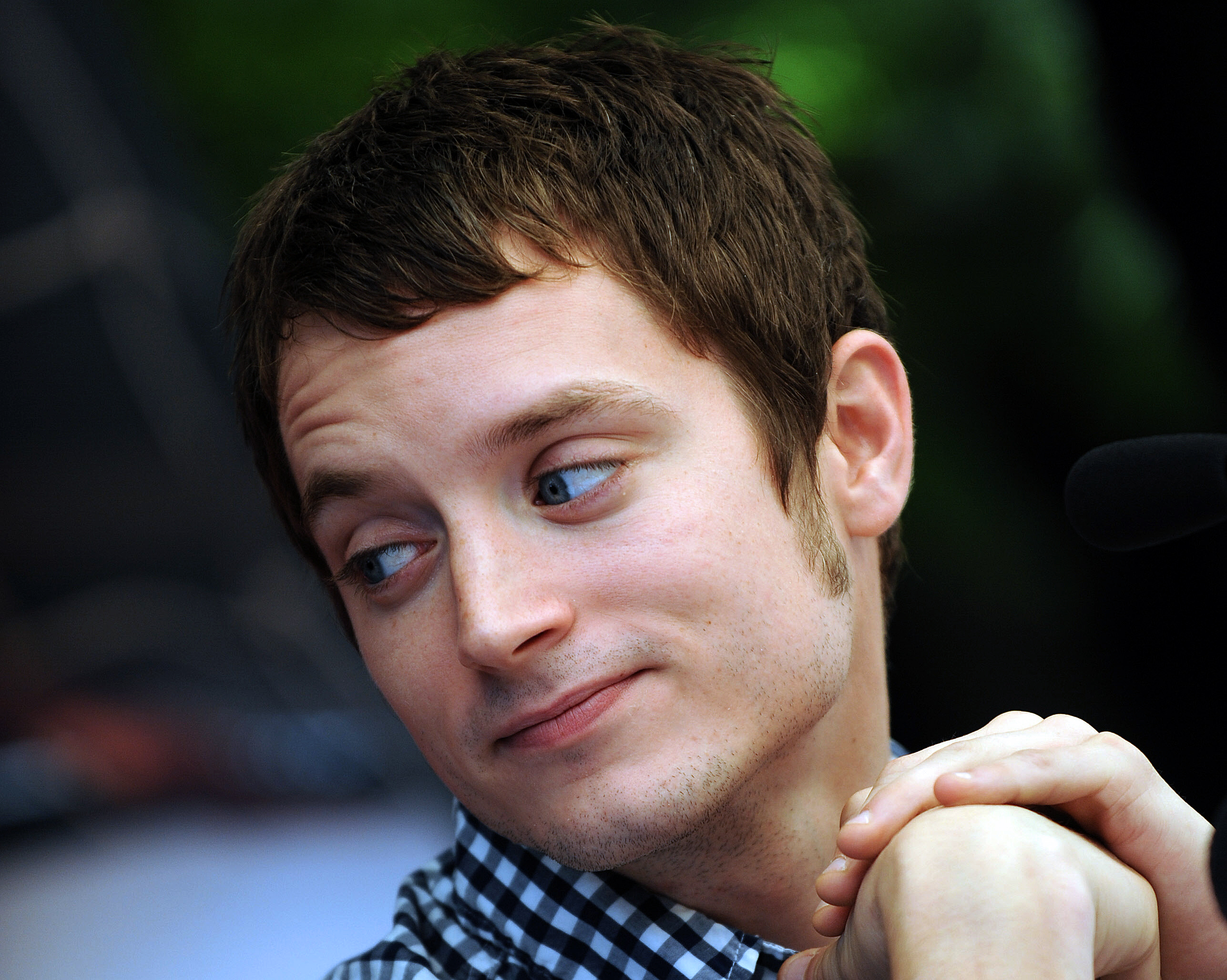 Elijah Wood, who played Frodo in the 'The Lord of the Rings,' gestures during a press conference in Santiago, Chile.
