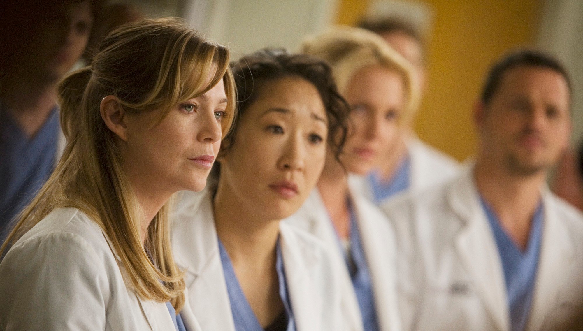Meredith Grey (Ellen Pompeo), Cristina Yang (Sandra Oh) and Izzie Stevens (Katherine Heigl)
