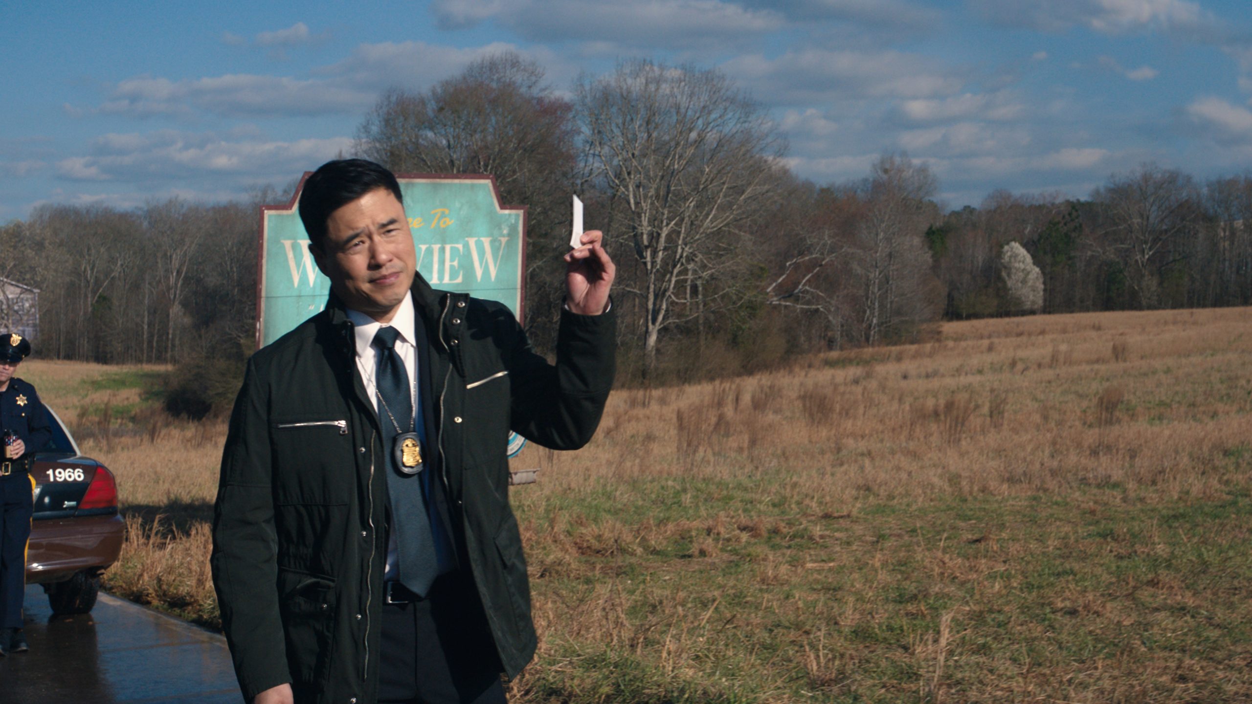 Randall Park as Jimmy Woo outside of Westview, 'WandaVision' 