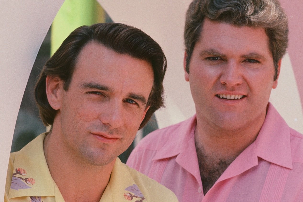 John Diehl and Michael Talbott pose for 'Miami Vice' publicity photo