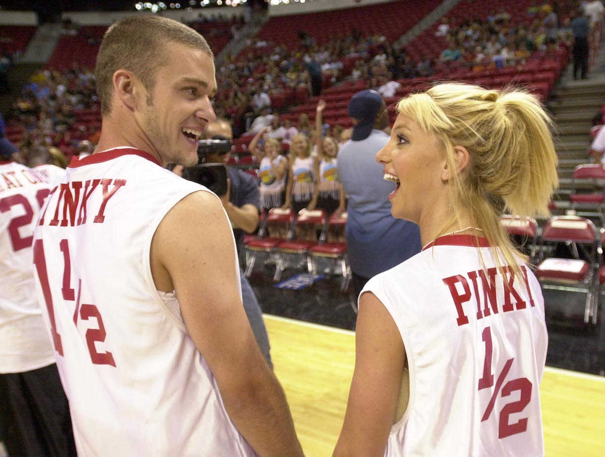 Britney Spears and Justin Timberlake at a basketball game