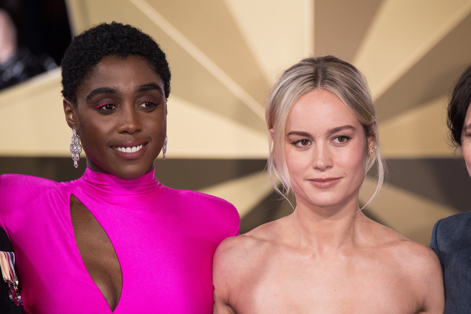 Lashana Lynch and Brie Larson at the 'Captain Marvel' European premiere on Feb. 27, 2019.