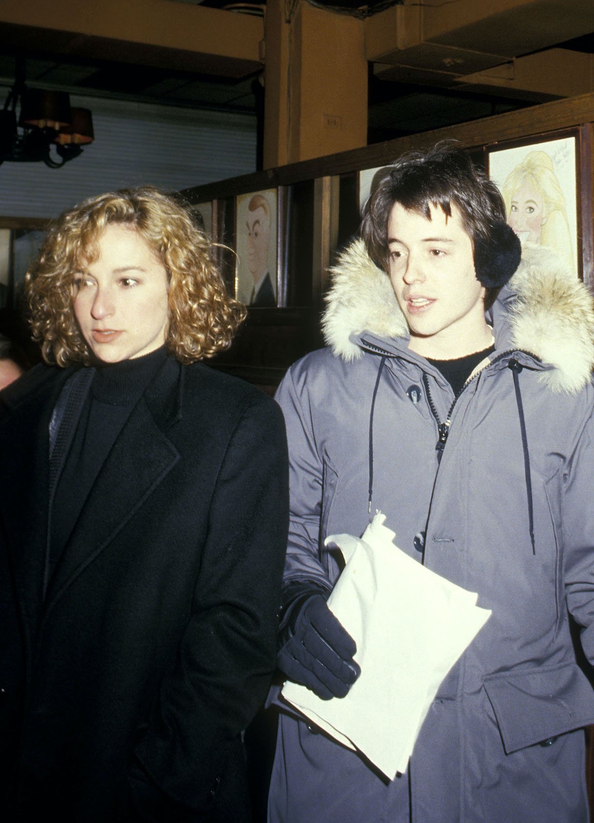 Jennifer Grey and actor Matthew Broderick in 1988 at Sardi's Restaurant in New York City