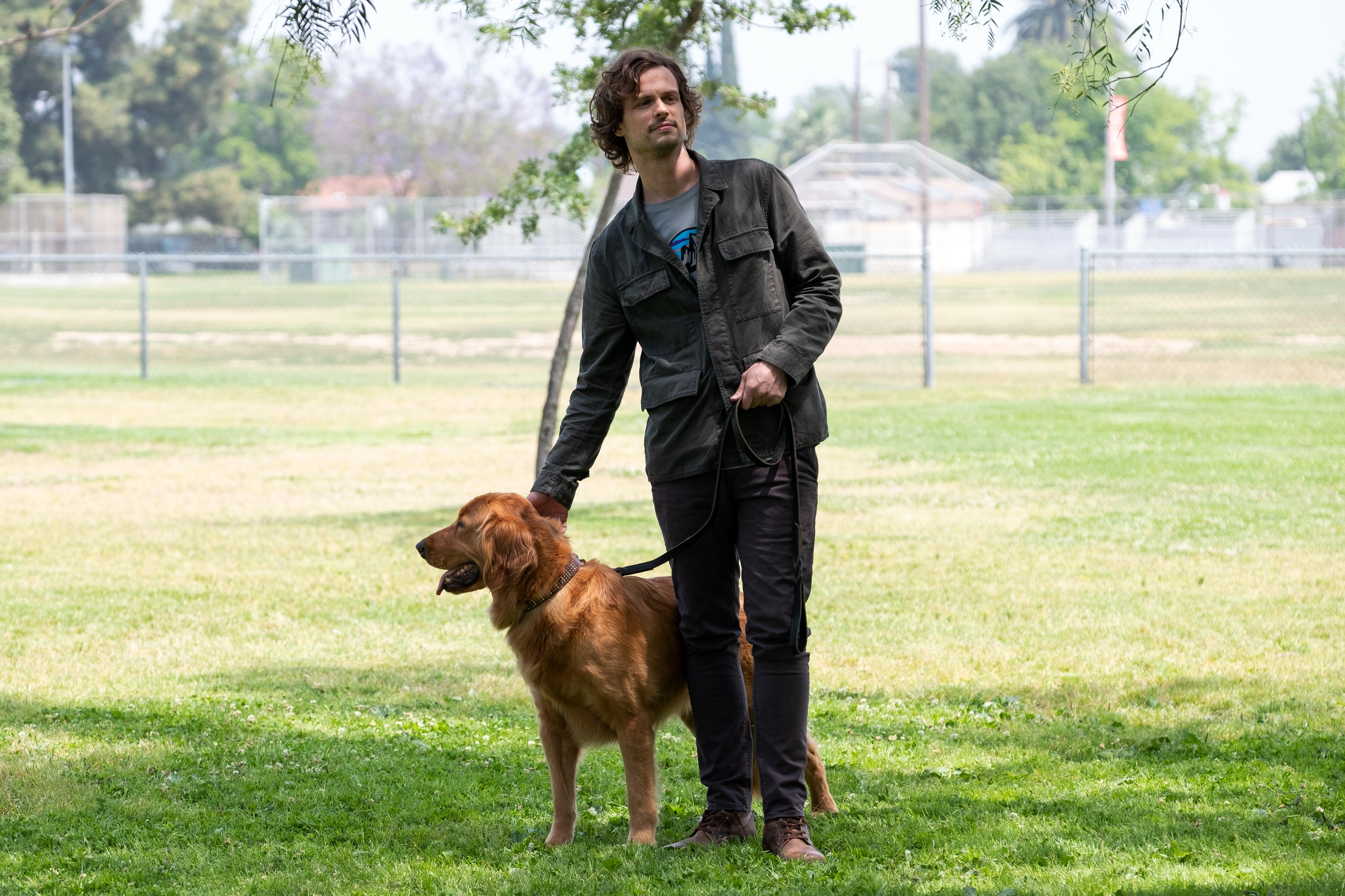 Matthew Gray Gubler with dog in Dollface