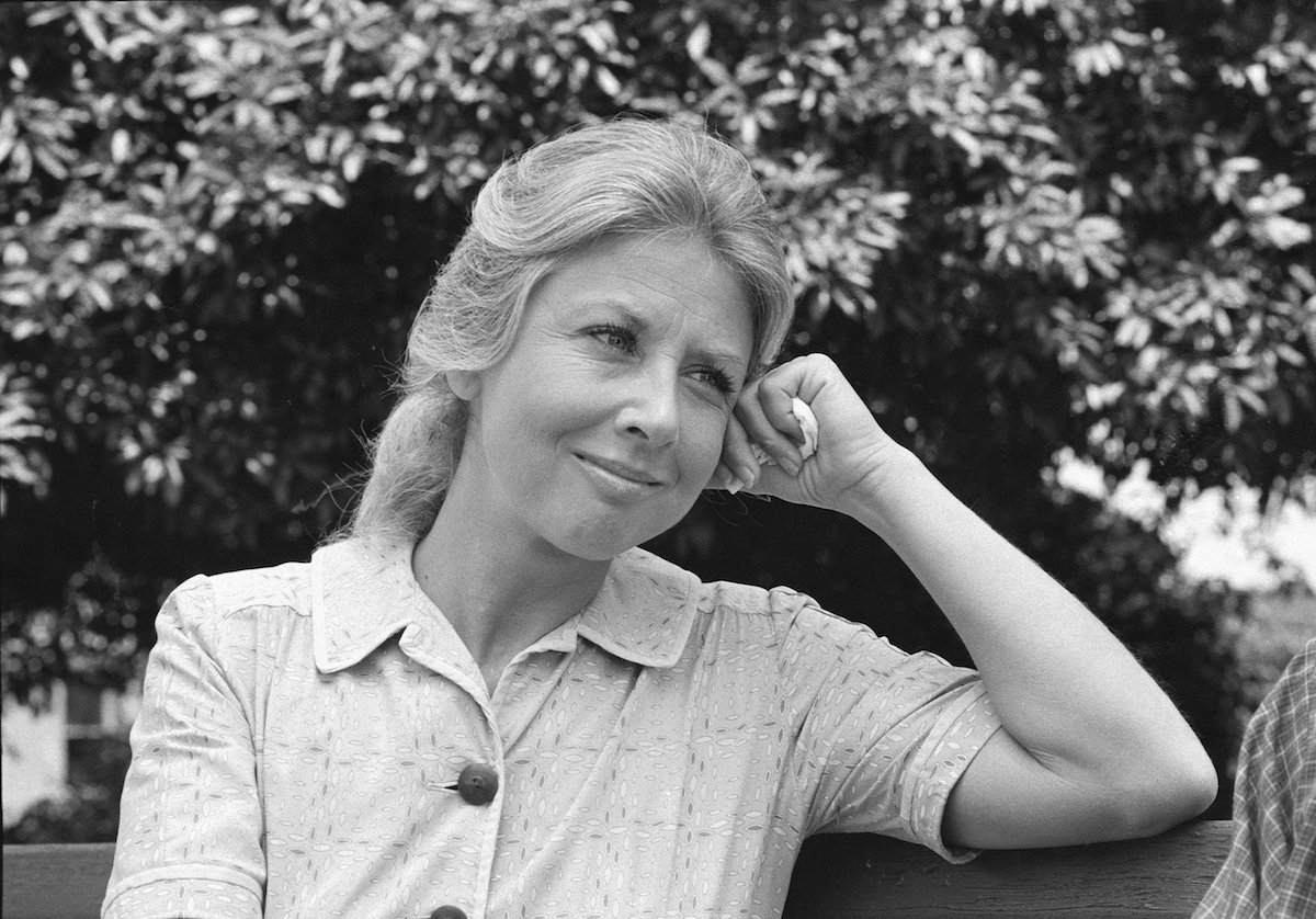 Black and white photo of Michael Learned as Olivia Walton on The Waltons