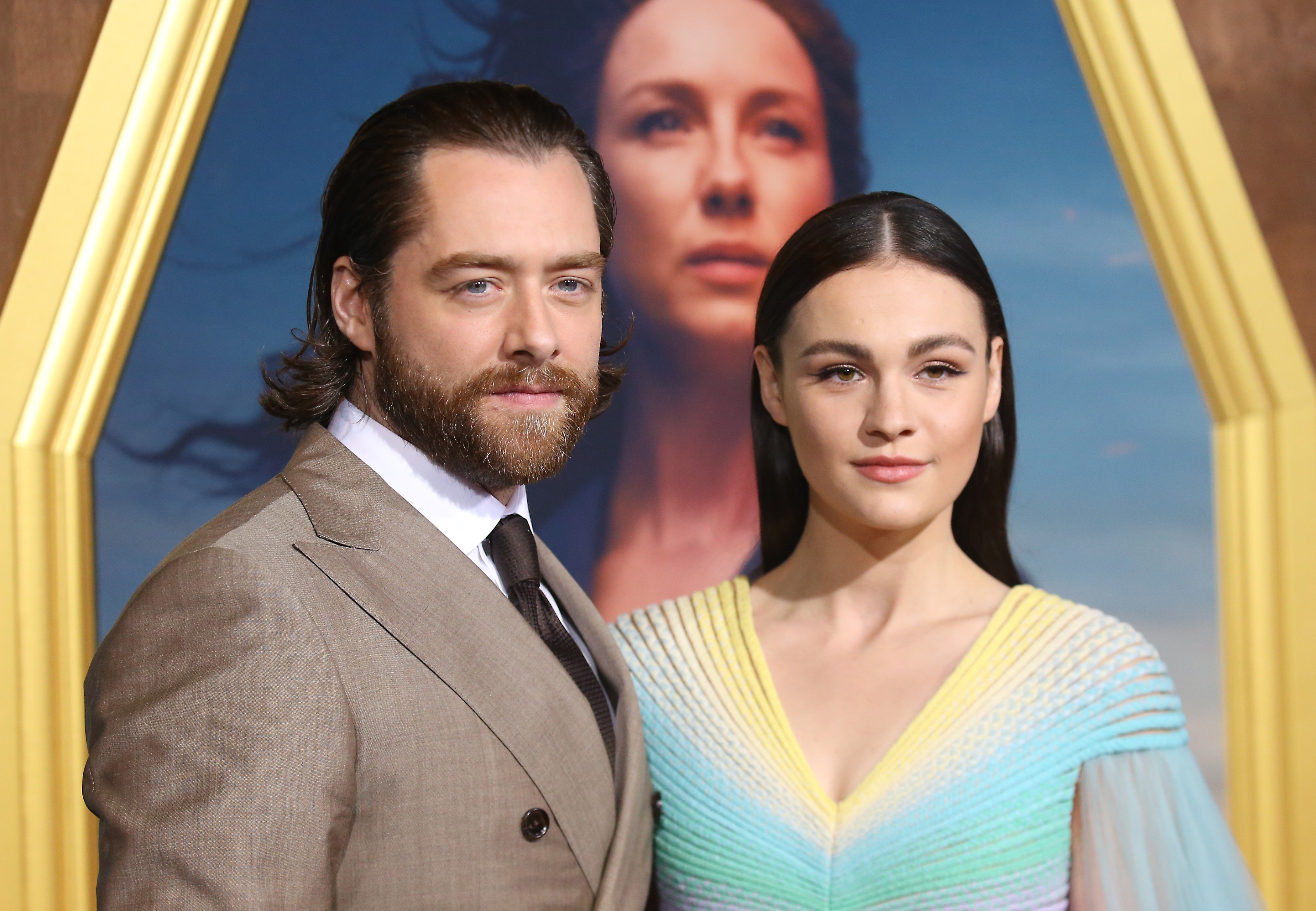 Richard Rankin and Sophie Skelton at a premiere event for 'Outlander.'