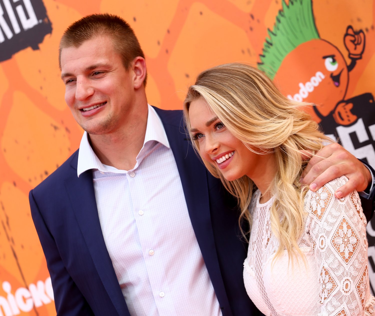 Rob Gronkowski and girlfriend Camille Kostek attend the Nickelodeon Kids' Choice Sports Awards in 2016