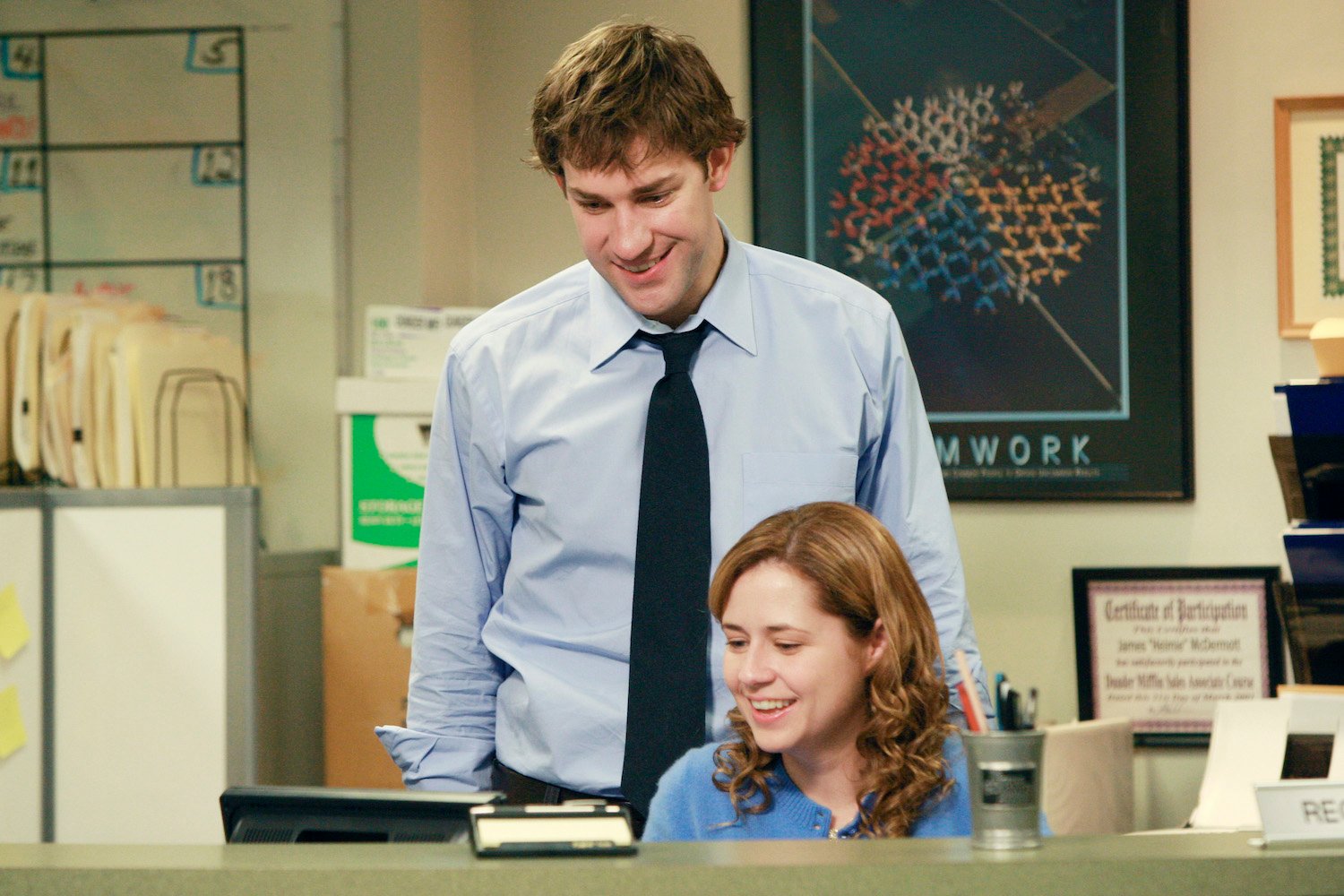 'The Office' stars John Krasinski as Jim Halpert and Jenna Fischer as Pam Beesly