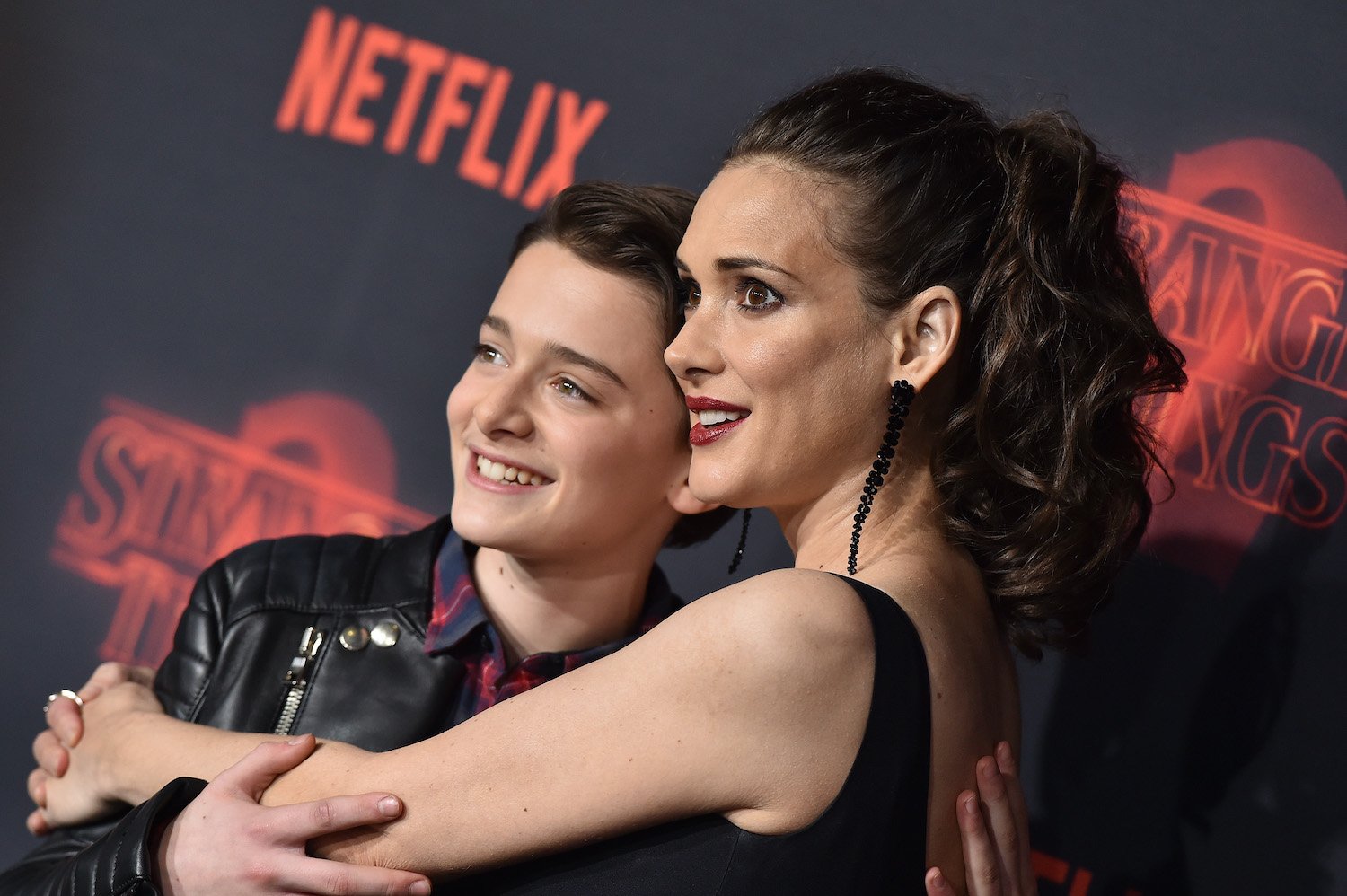 Stranger Things stars Noah Schnapp and Winona Ryder arrive at the season 2 premiere in 2017