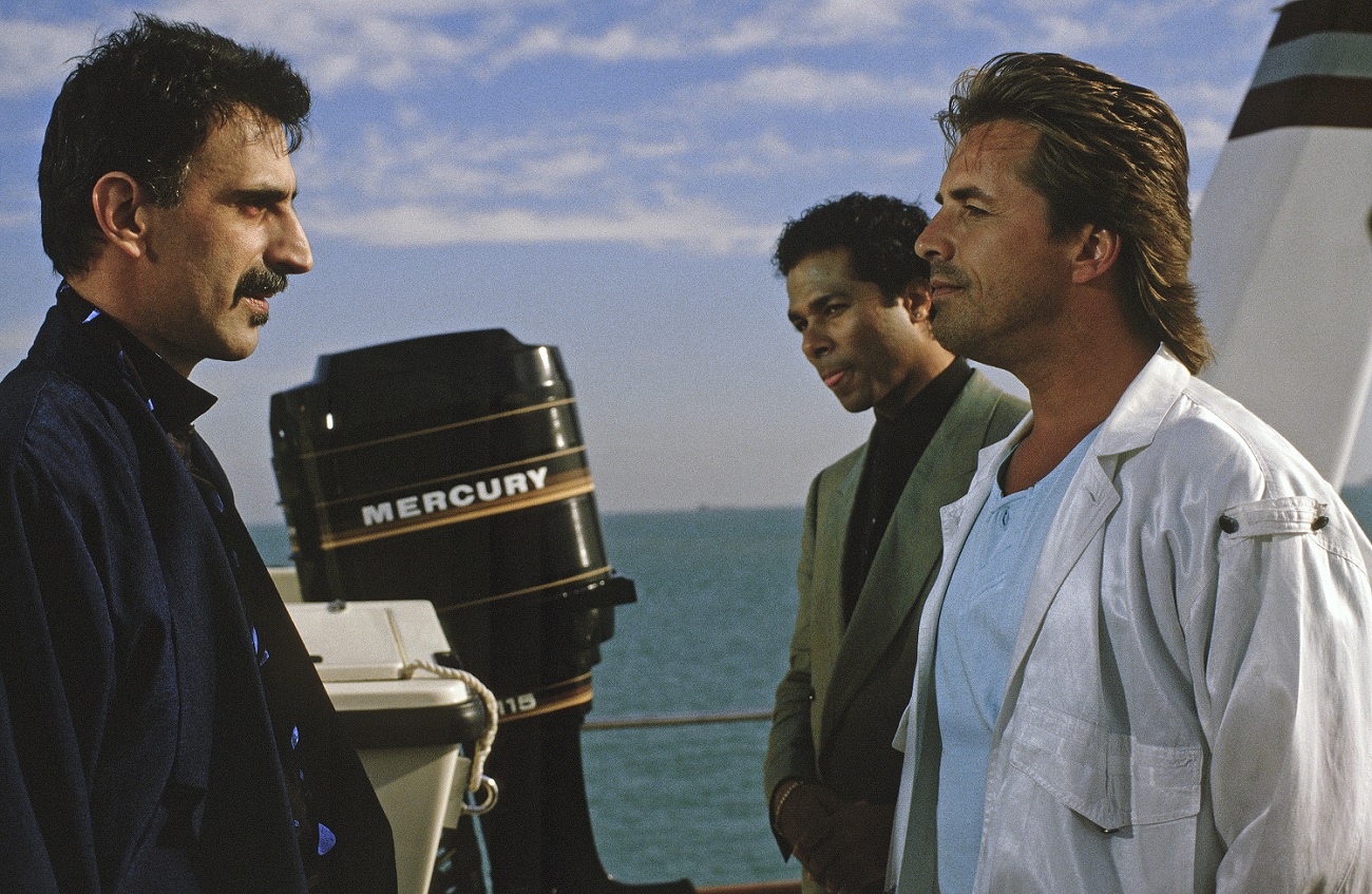 Frank Zappa in a 'Miami Vice' scene with Philip Michael Thomas and Don Johnson