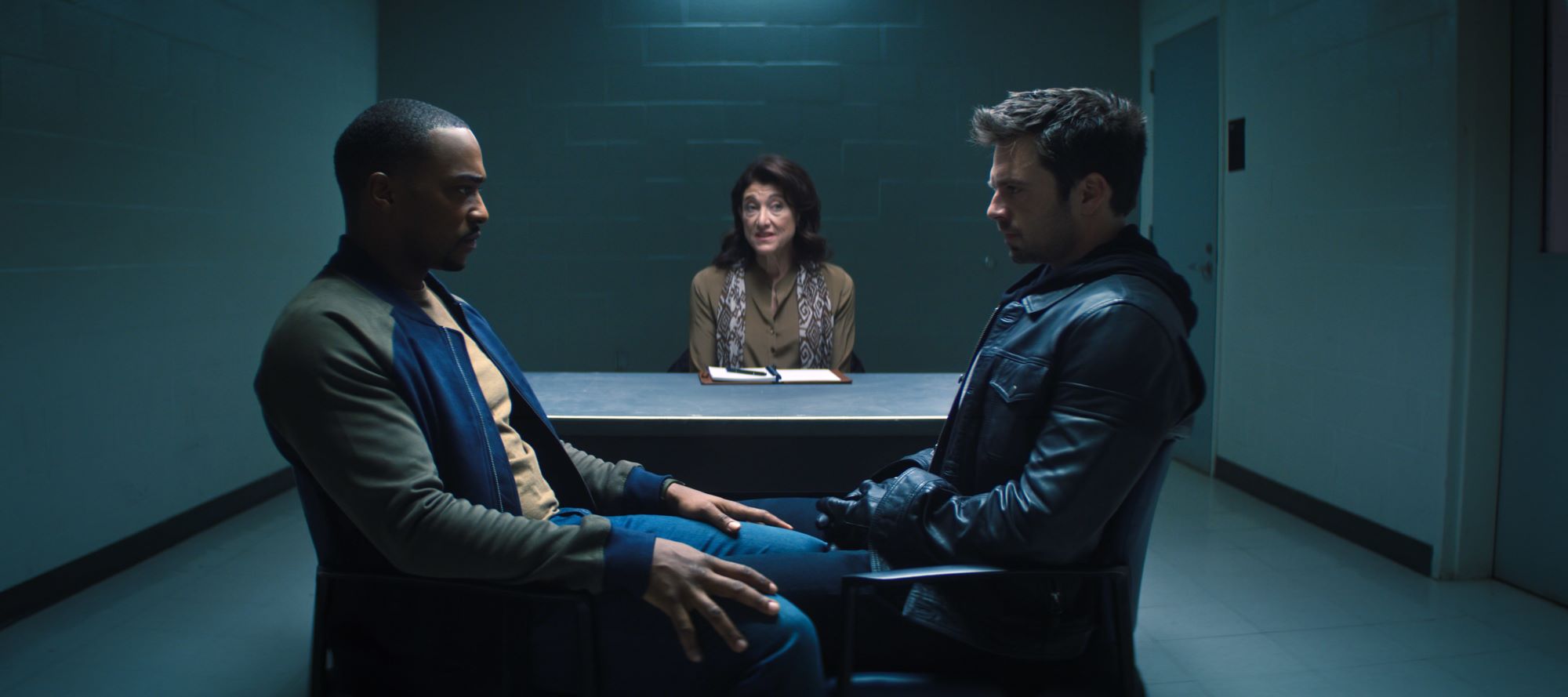Anthony Mackie, Amy Aquino, and Sebastian Stan in 'The Falcon and the Winter Soldier'