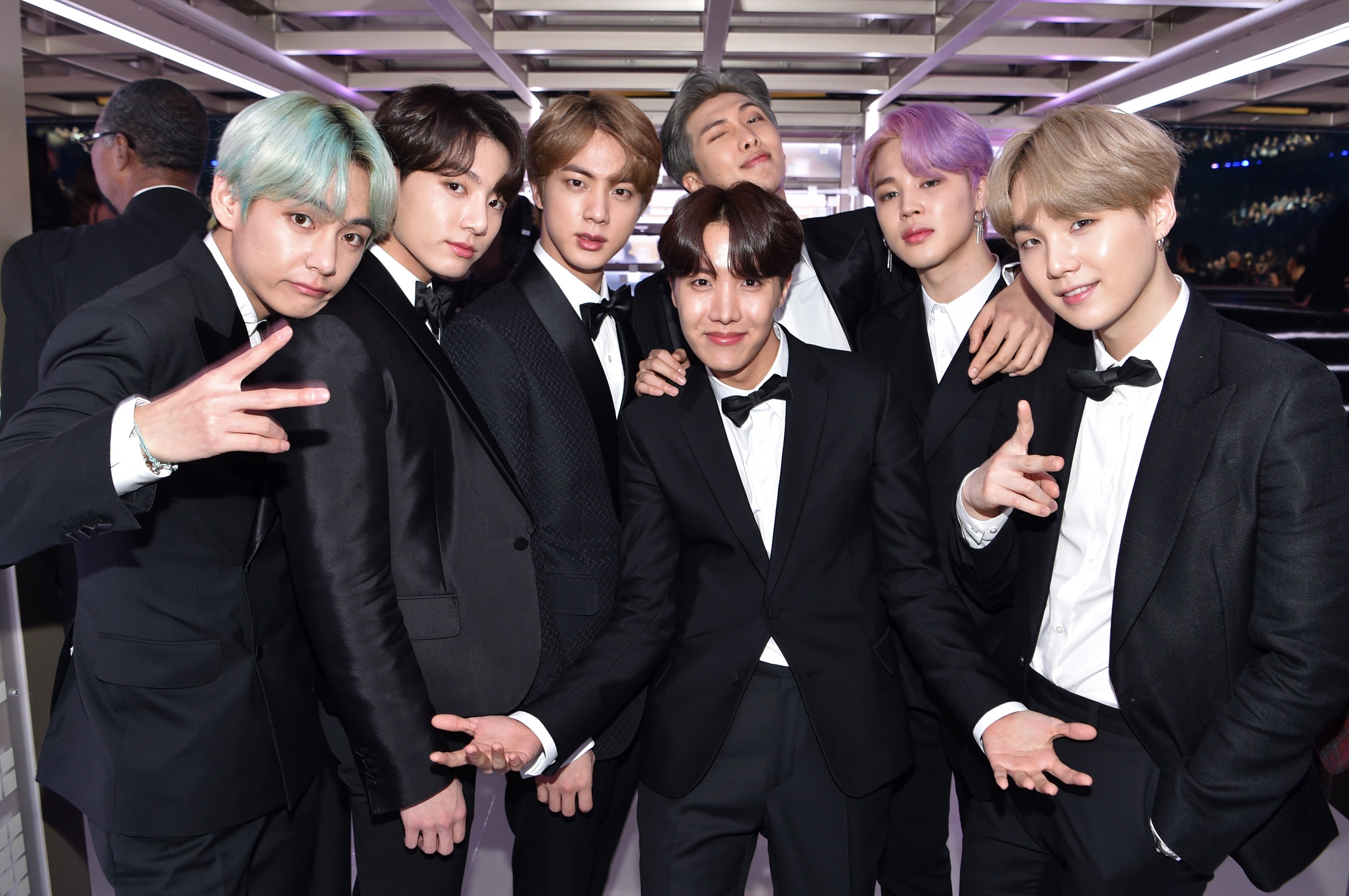 South Korean boy band BTS backstage during the 61st Annual GRAMMY Awards
