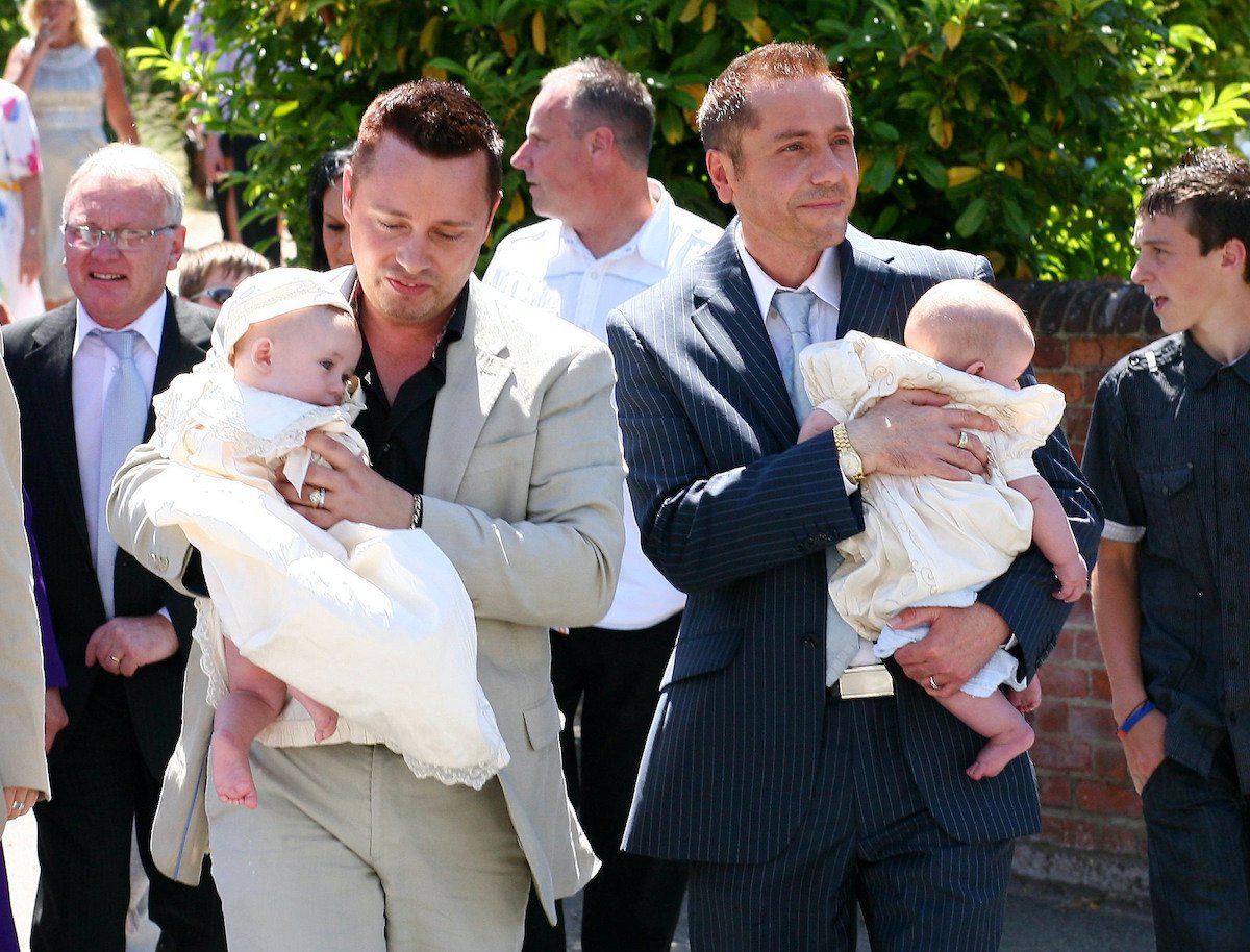 Barrie and Tony Drewitt-Barlow during their twins' christening