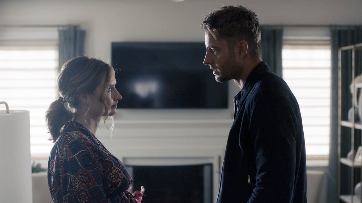 Caitlin Thompson and Justin Hartley on set of This Is Us Season 5