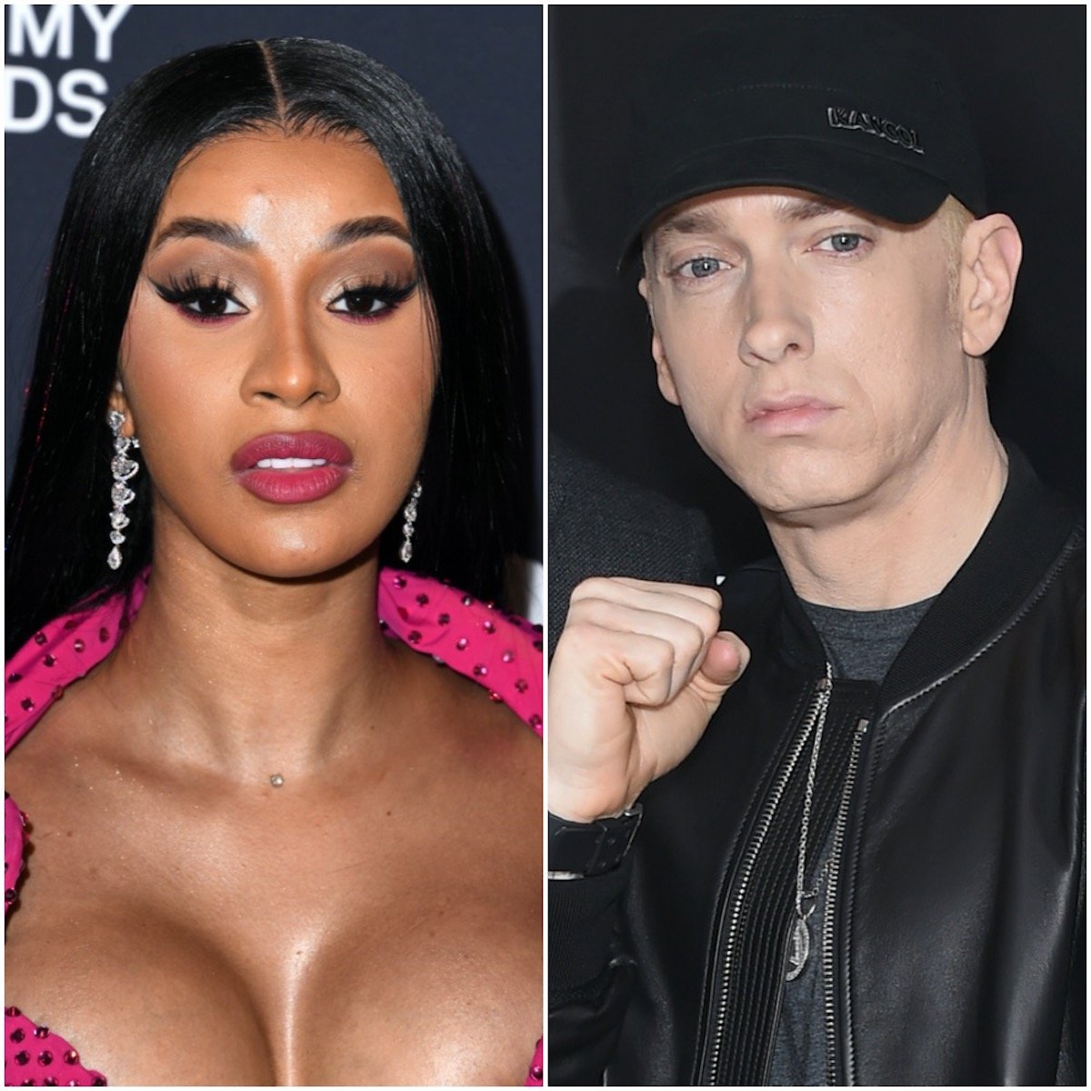 A photo collage of Cardi B and Eminem