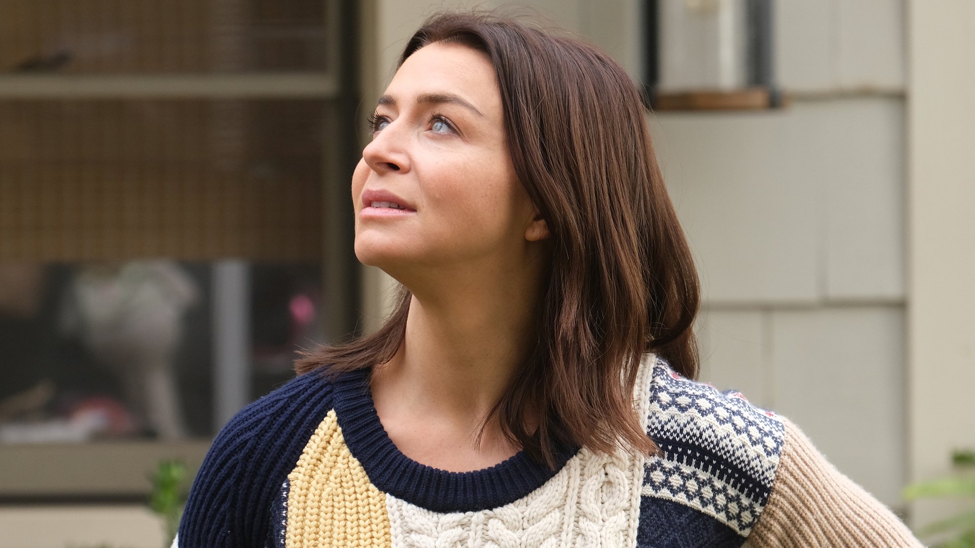 Caterina Scorsone as Amelia Shepherd looking up in 'Grey's Anatomy' Season 17 Episode 7 