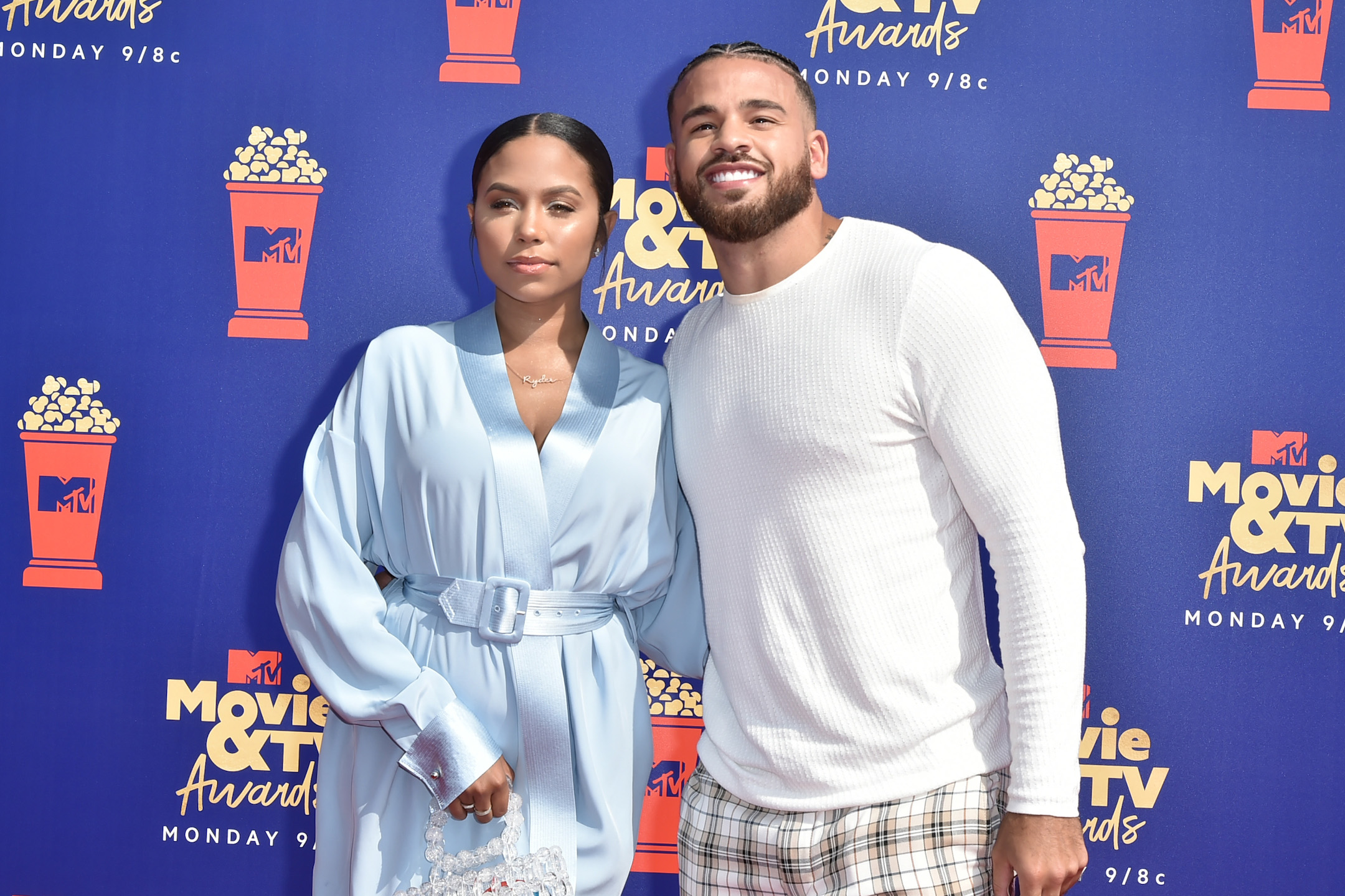 Cheyenne Floyd and Cory Wharton from MTV's 'The Challenge' standing together at the 2019 MTV Movie & TV Awards 