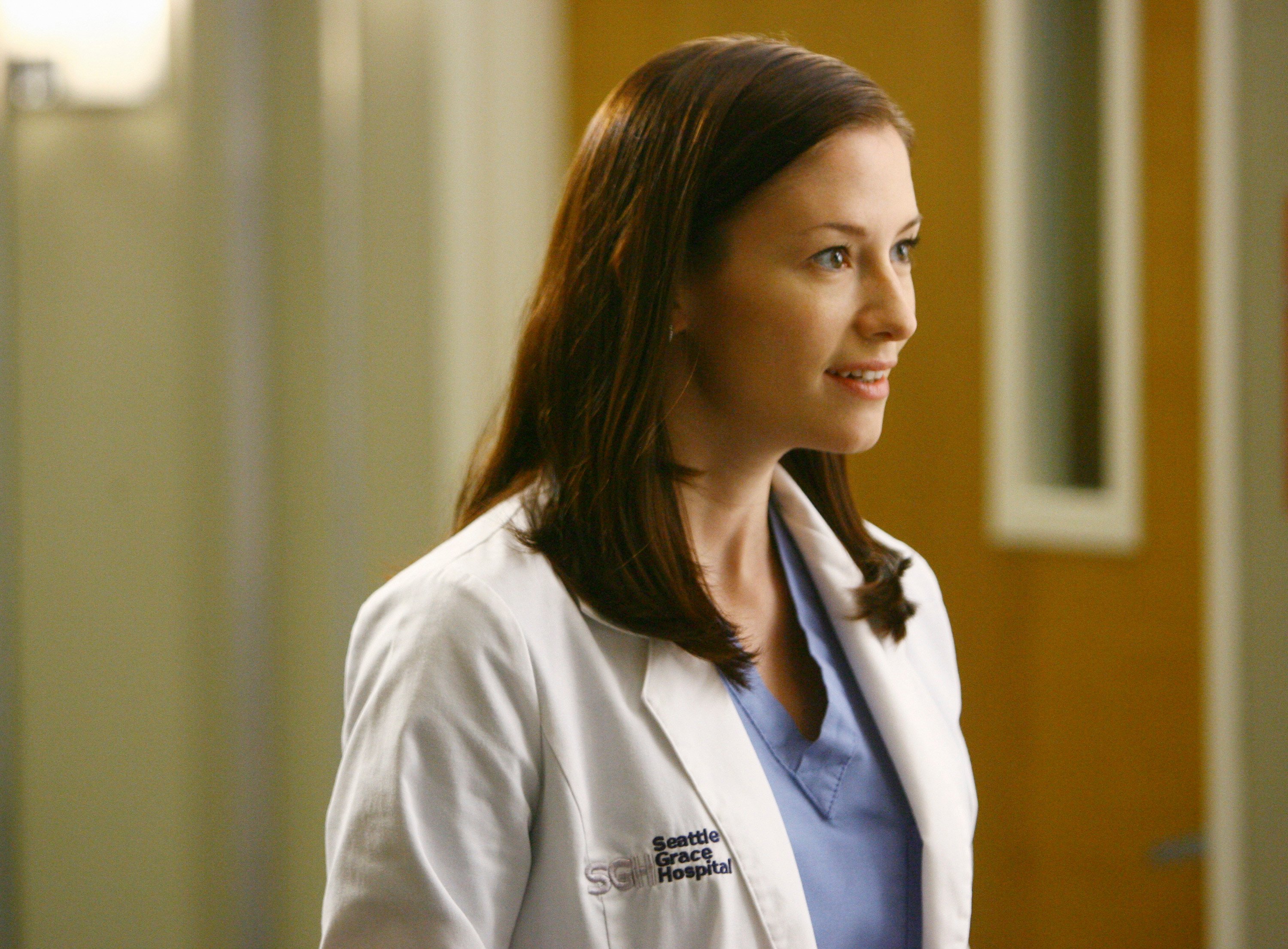 Chyler Leigh of 'Grey's Anatomy' in medical scrubs and lab coat