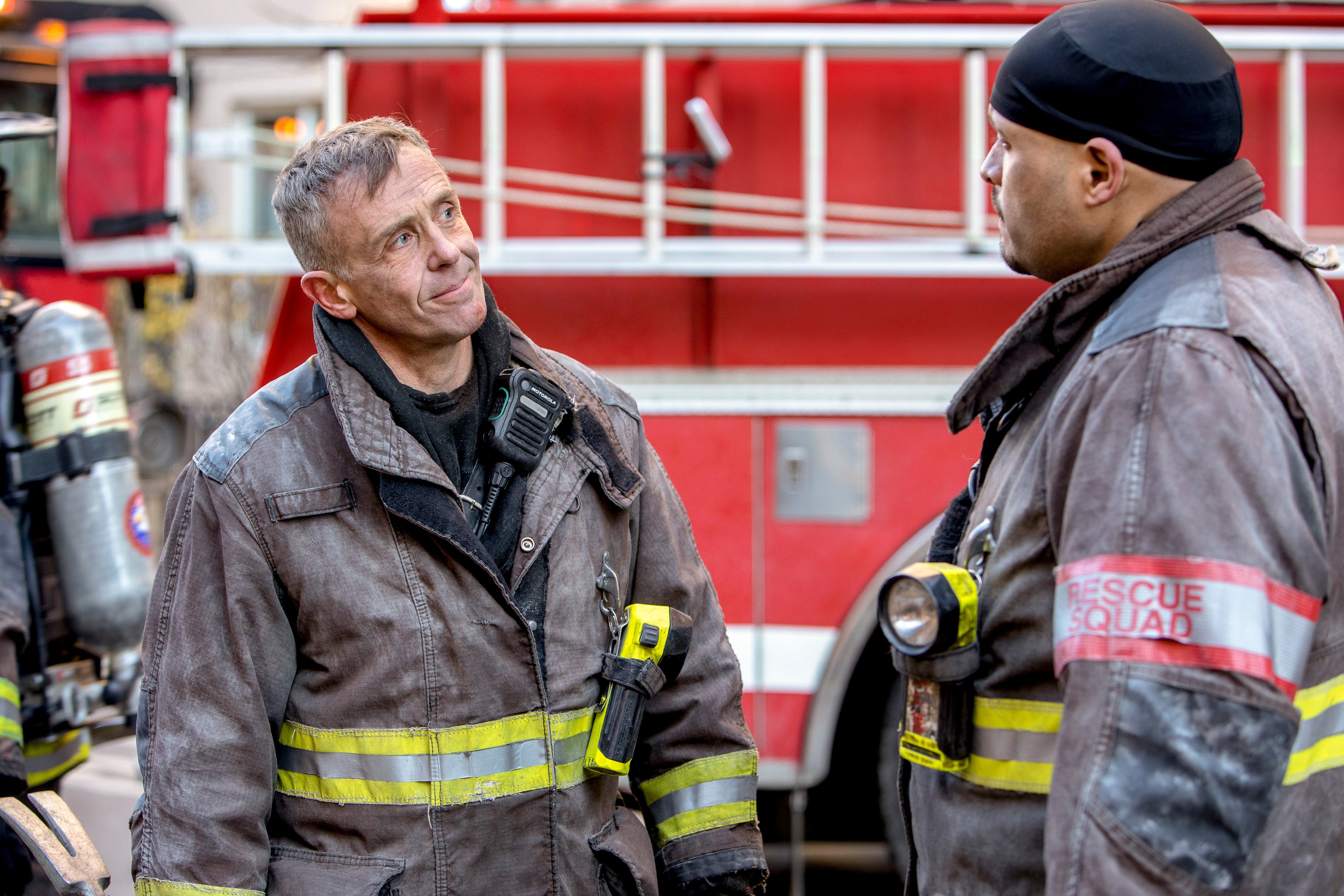 David Eigenberg as Christopher Herrmann and Joe Minoso as Joe Cruz  | Adrian S. Burrows Sr./NBC/NBCU Photo Bank via Getty Images