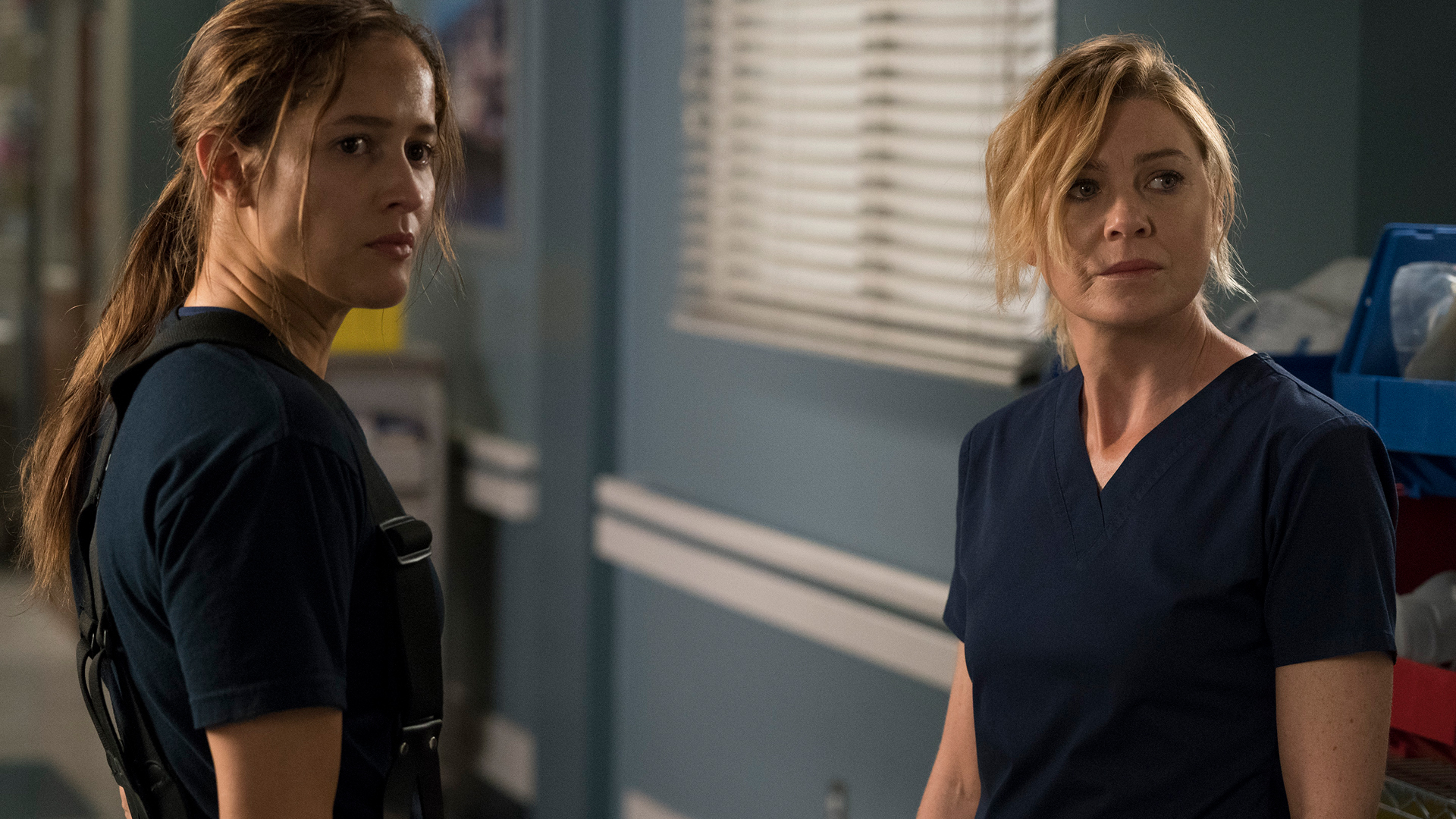 Jaina Lee Ortiz as Andy Herrera and Ellen Pompeo as Meredith Grey from ‘Station 19’ and ‘Grey’s Anatomy’
