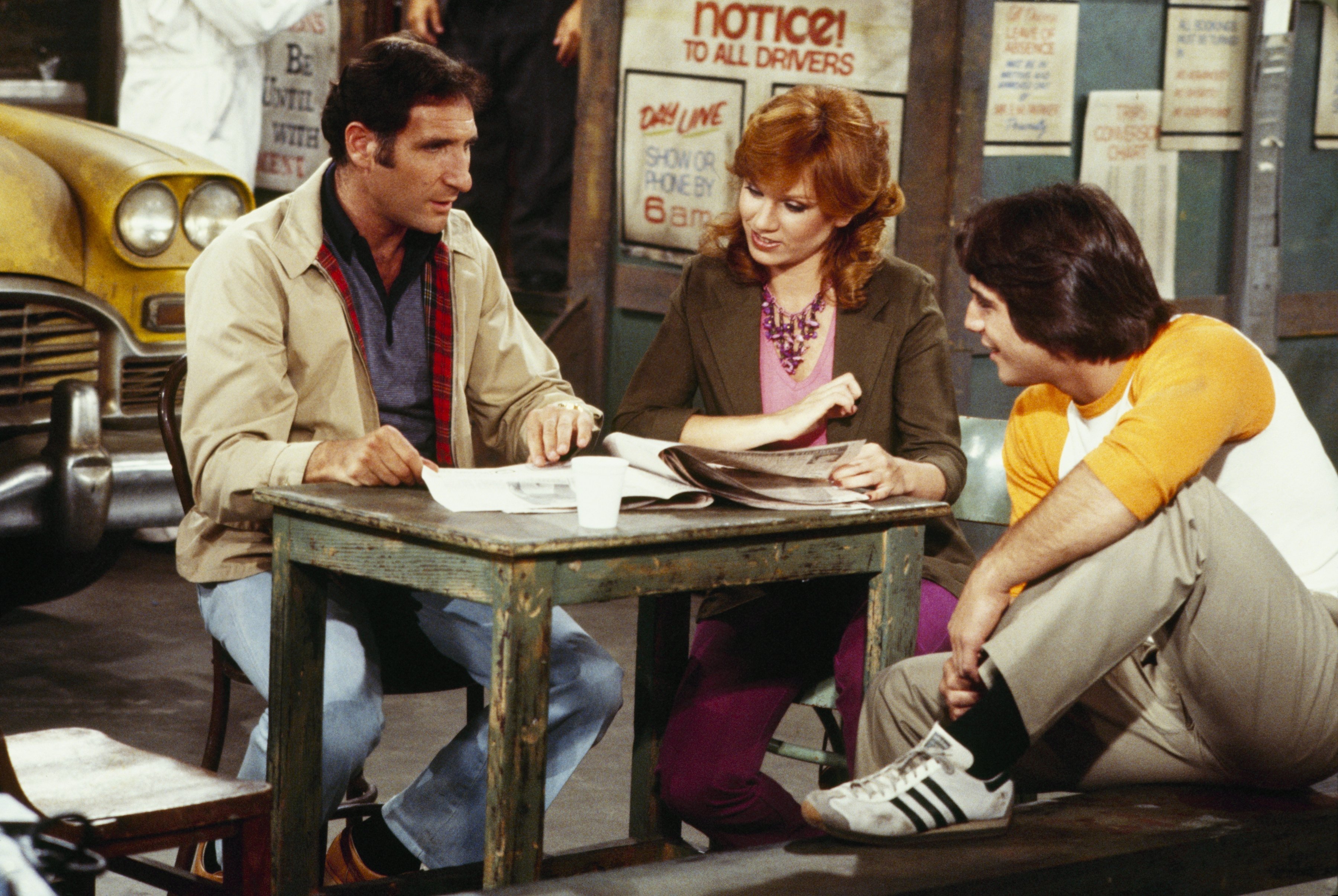 Judd Hirsch, Marilu Henner, and Tony Danza in a scene from 'Taxi,' 1979
