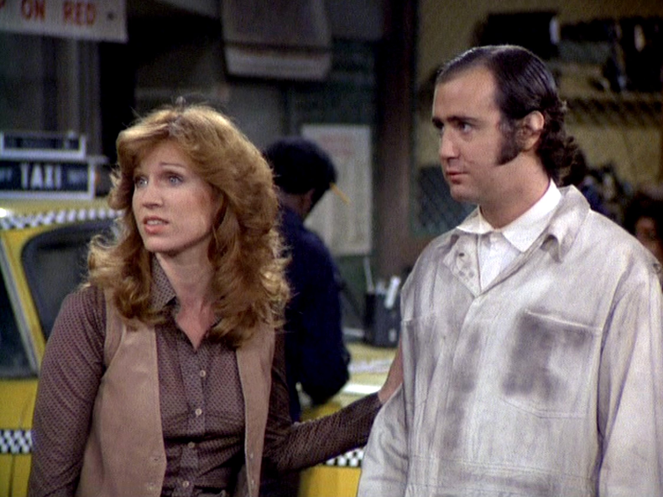 (L to R): Marilu Henner and Andy Kaufman in a scene from the sitcom 'Taxi,' 1978