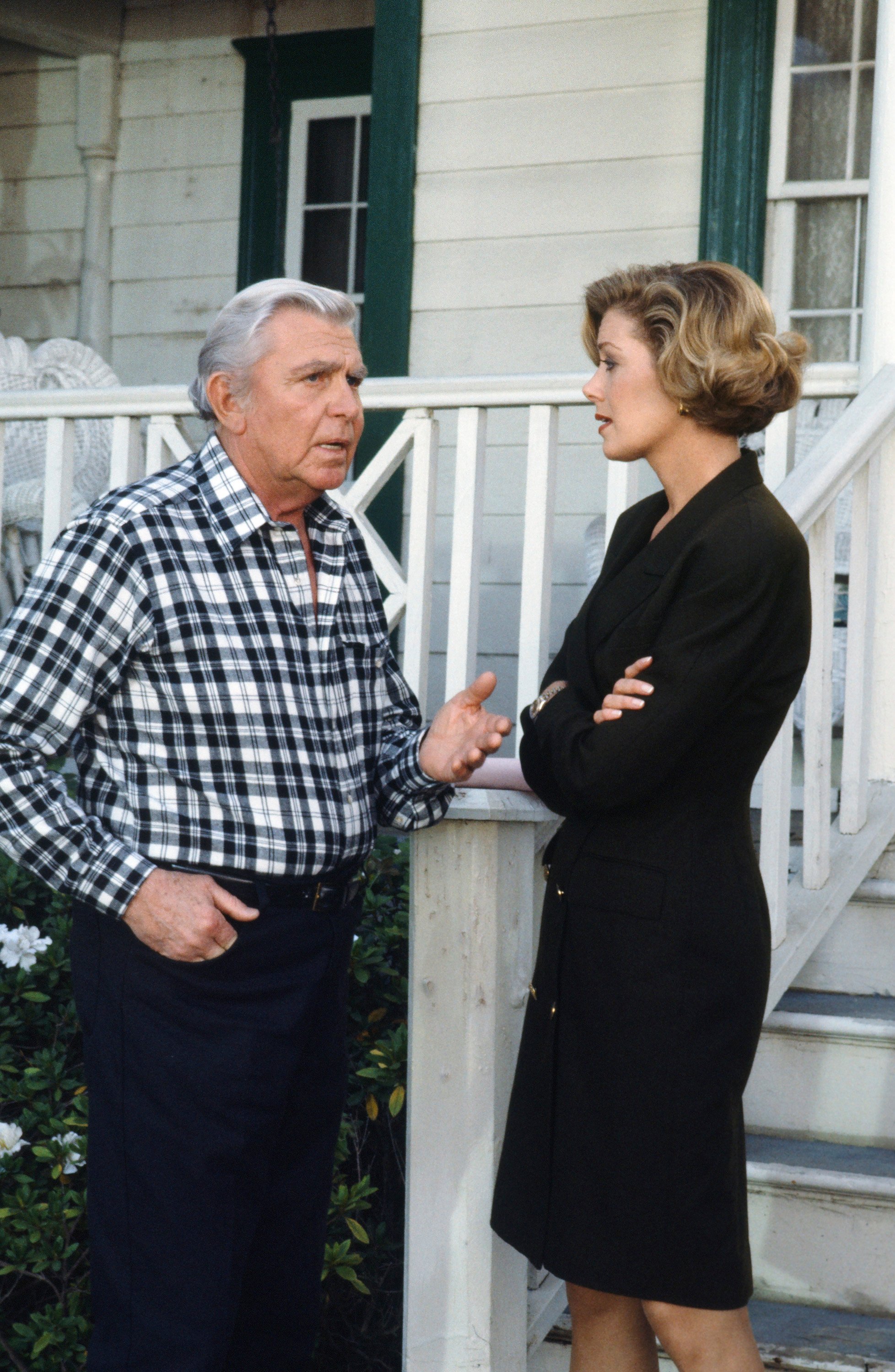 Andy Griffith, left, and Nancy Stafford in a scene from 'Matlock'