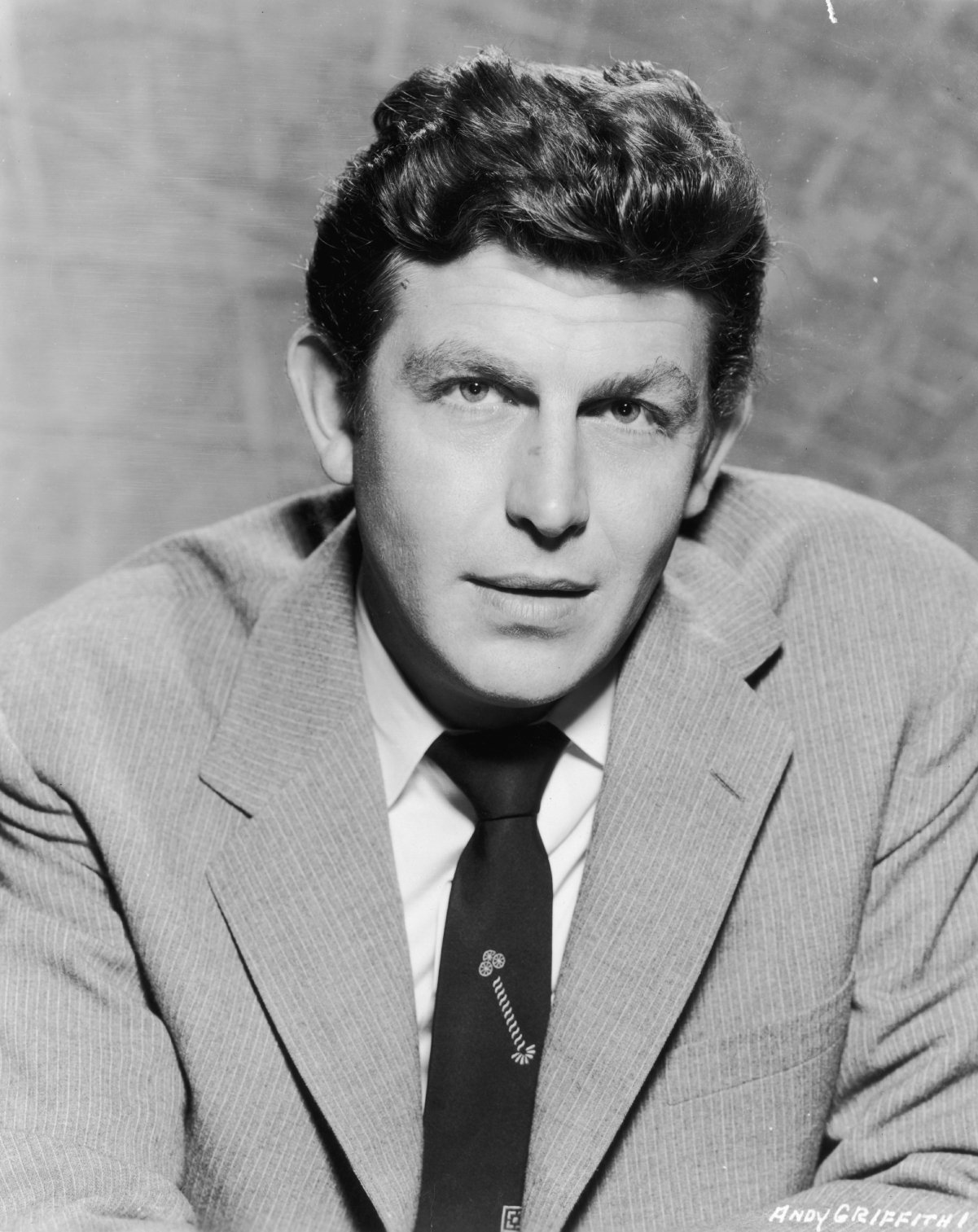 Promotional headshot portrait of actor Andy Griffith in 1958