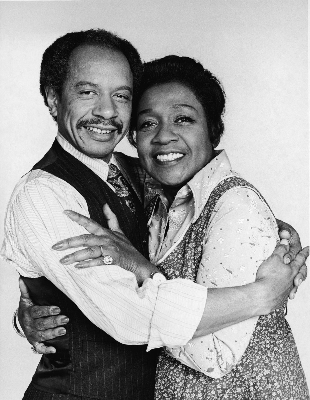 Isabel Sanford, left, and Sherman Hemsley as Louise and George Jefferson 