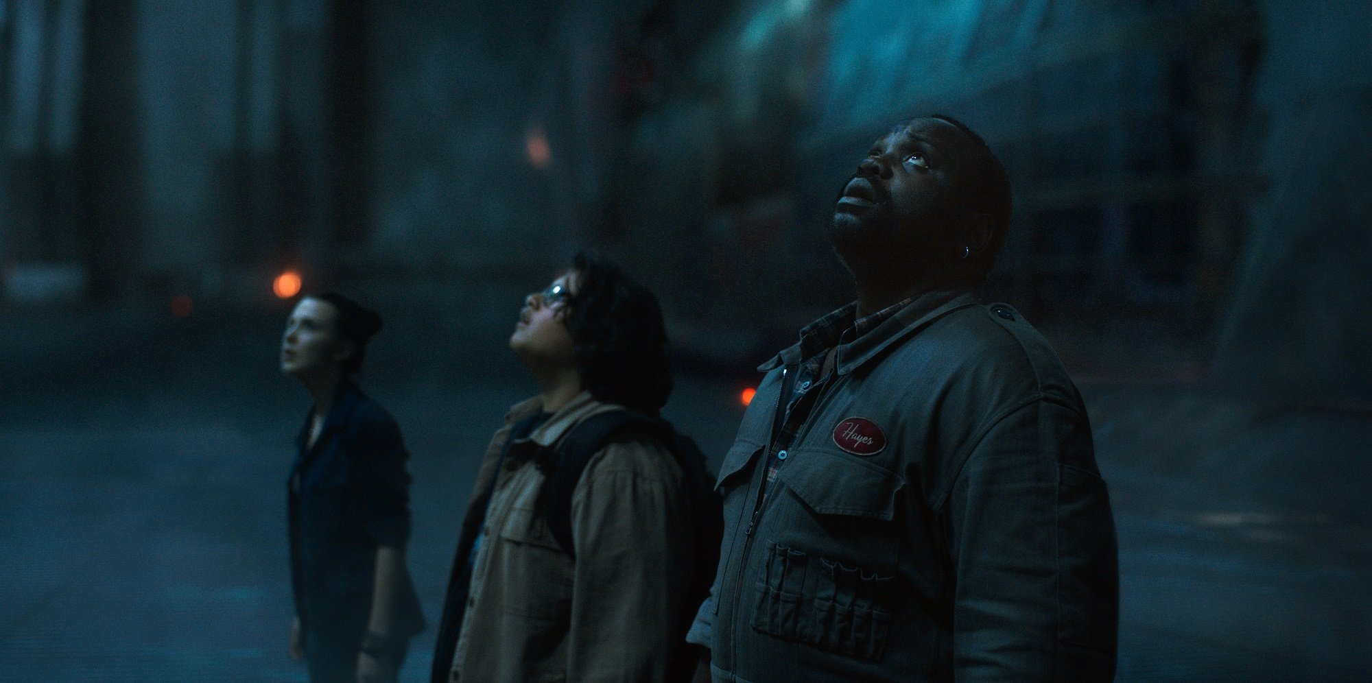 Godzilla vs. Kong stars Julian Dennison, Millie Bobby Brown and Brian Tyree Henry look up