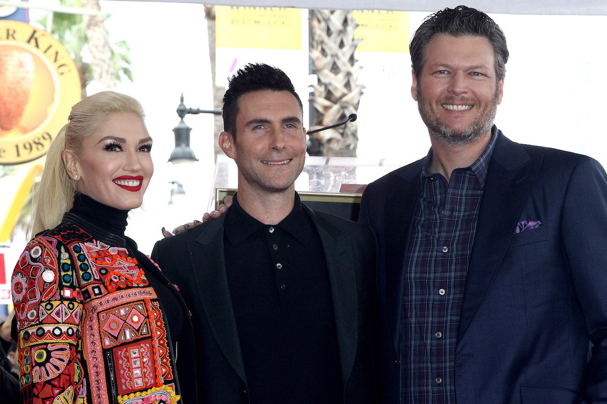 Gwen Stefani, Adam Levine and Blake Shelton attend a ceremony honoring Adam Levine with Star On The Hollywood Walk Of Fame