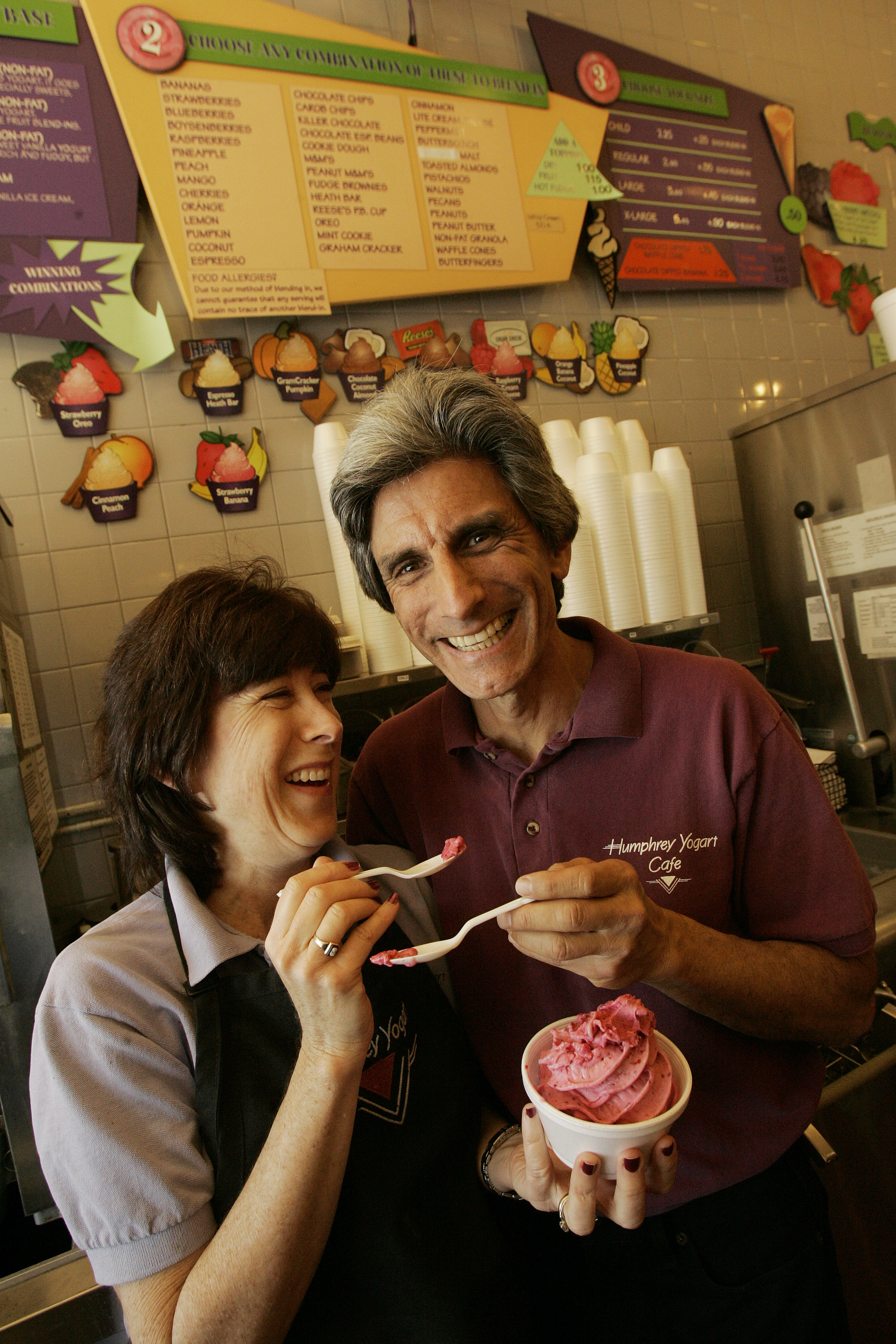 Humphrey Yogart owners Paula and Jim Sheftel share a strawberry yogurt